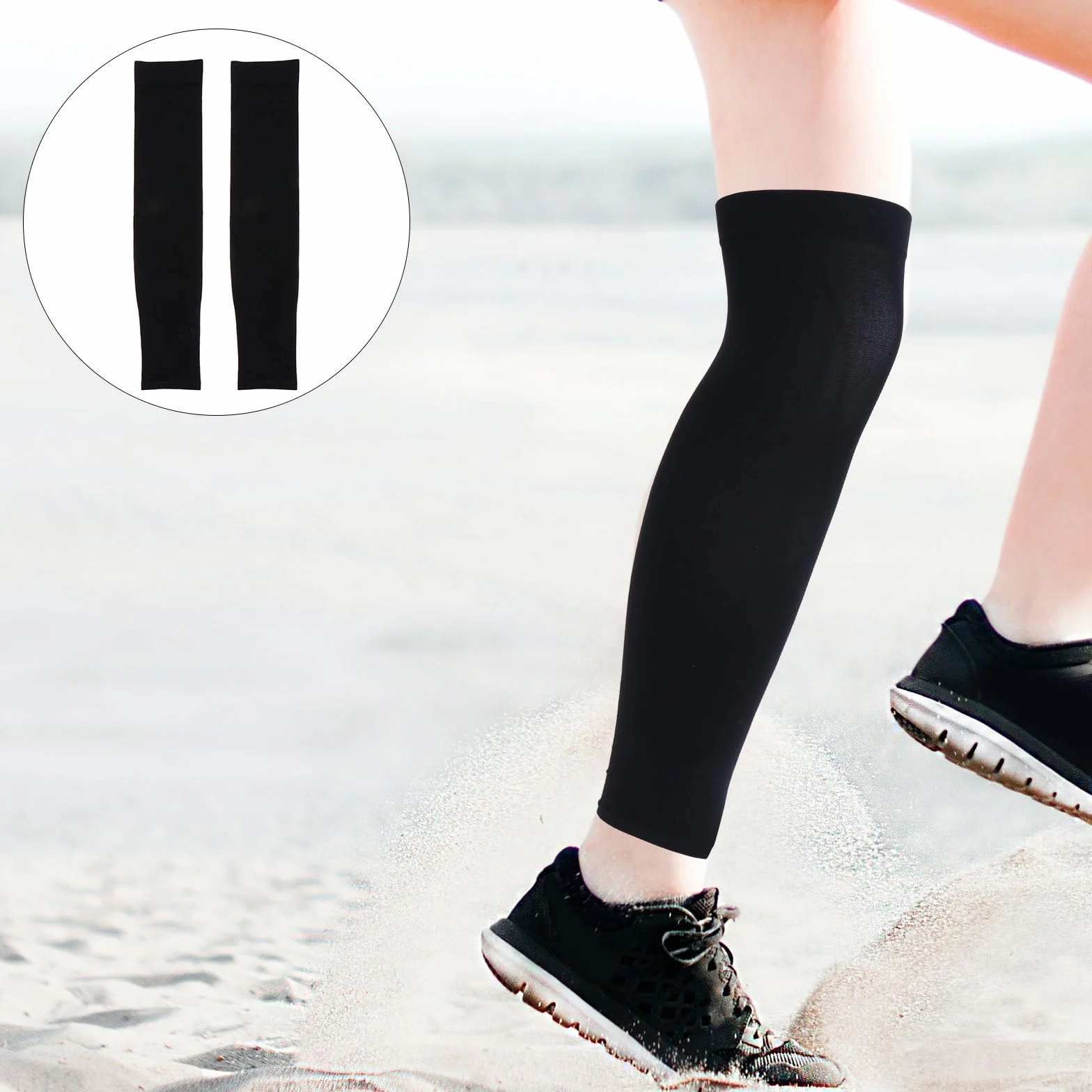 GANAZONO Lot de 2 Protège-Jambes Anti-Uv en Tissu Glace Manchons de Cyclisme Élastiques Noir