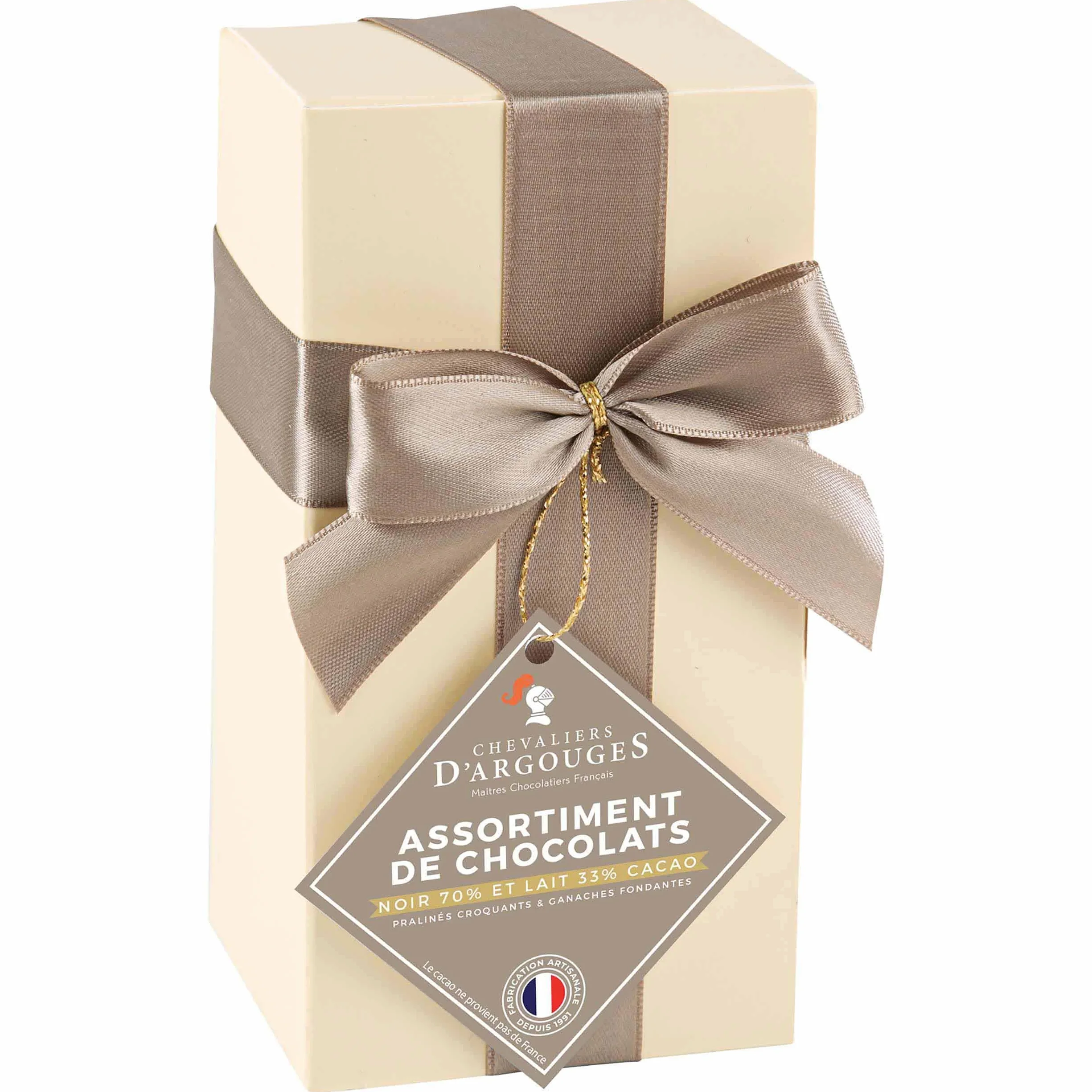CHEVALIERS D'ARGOUGES Maîtres Chocolatiers Français - Assortiment de chocolats noir 70% et lait 33% - Ballotin cadeau St-Valentin - 175g