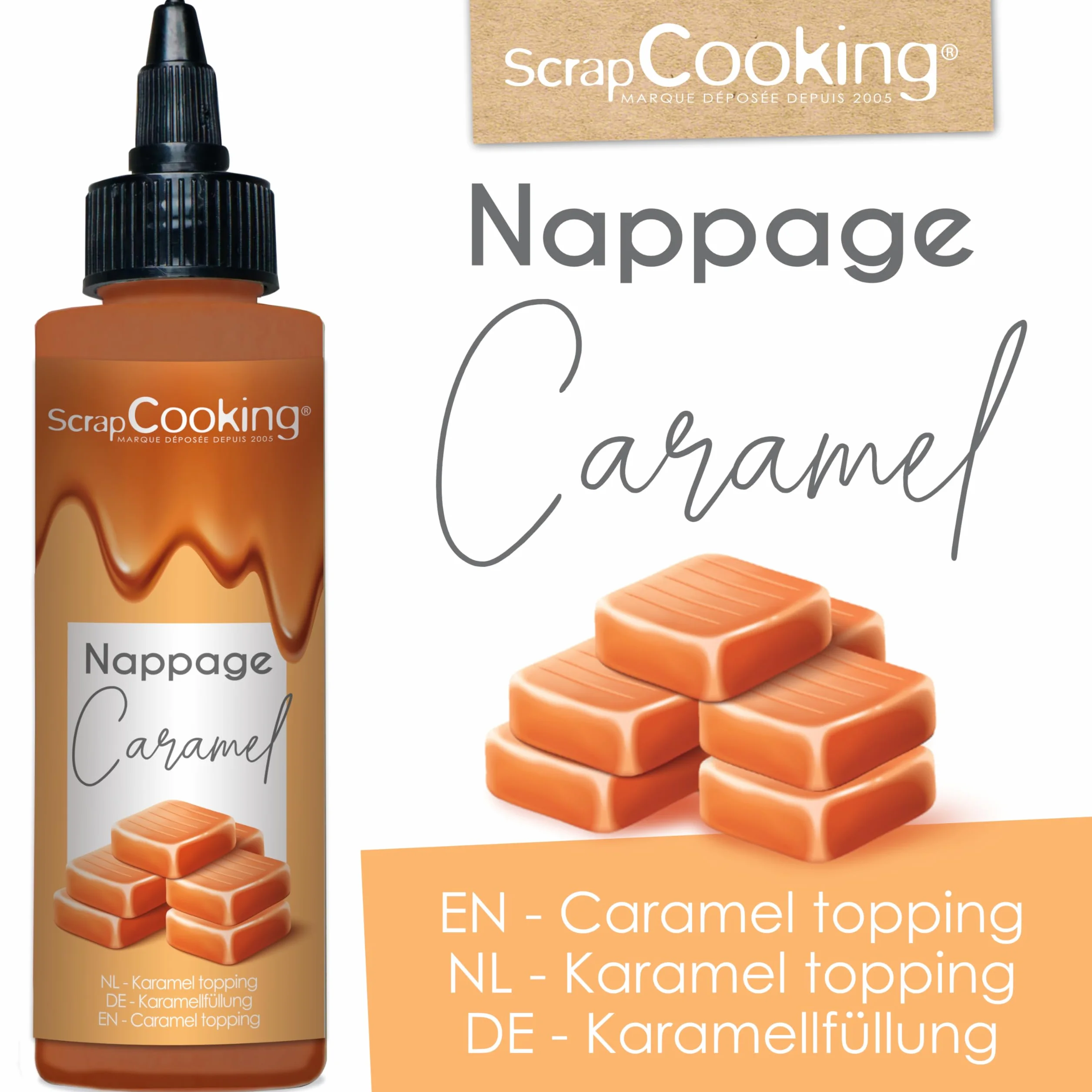 ScrapCooking - Nappage Caramel 160 g - Flacon Squeezer - Pour Topping & Décoration Gâteaux, Glaces, Yaourts, Crêpes & Gaufres - Déco Alimentaire Pâtisserie - 8562