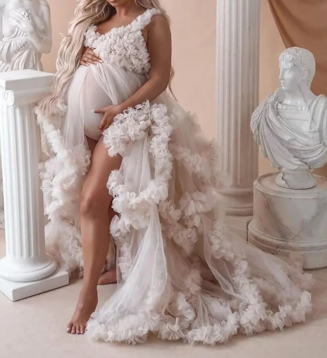 Robe de maternité en tulle bouffante pour séance photo - Lingerie longue transparente AH058