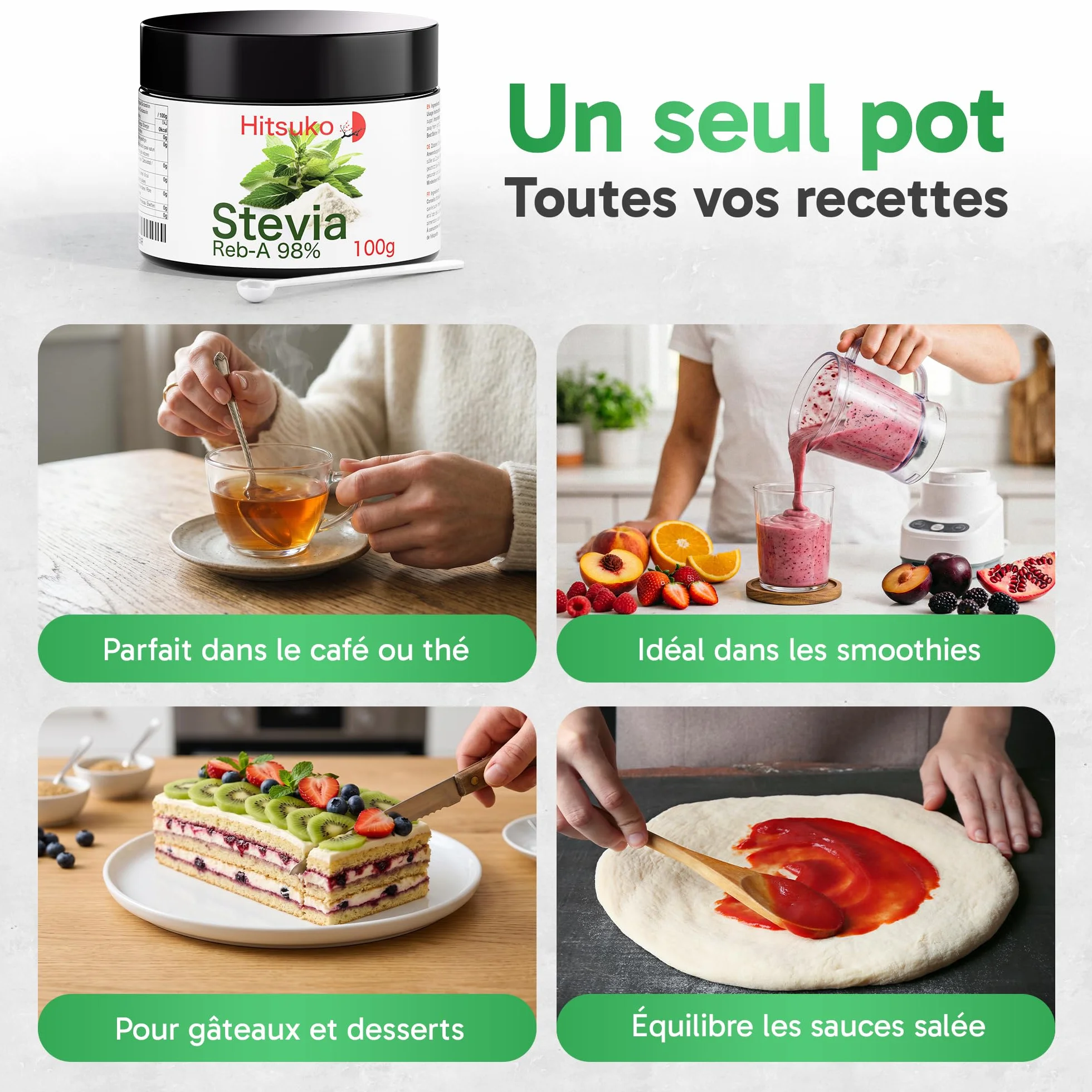 Poudre de Stévia Ultra-Concentrée (100g) | RebA-98 Pur à 98% | 470x Plus Sucrant que le Sucre