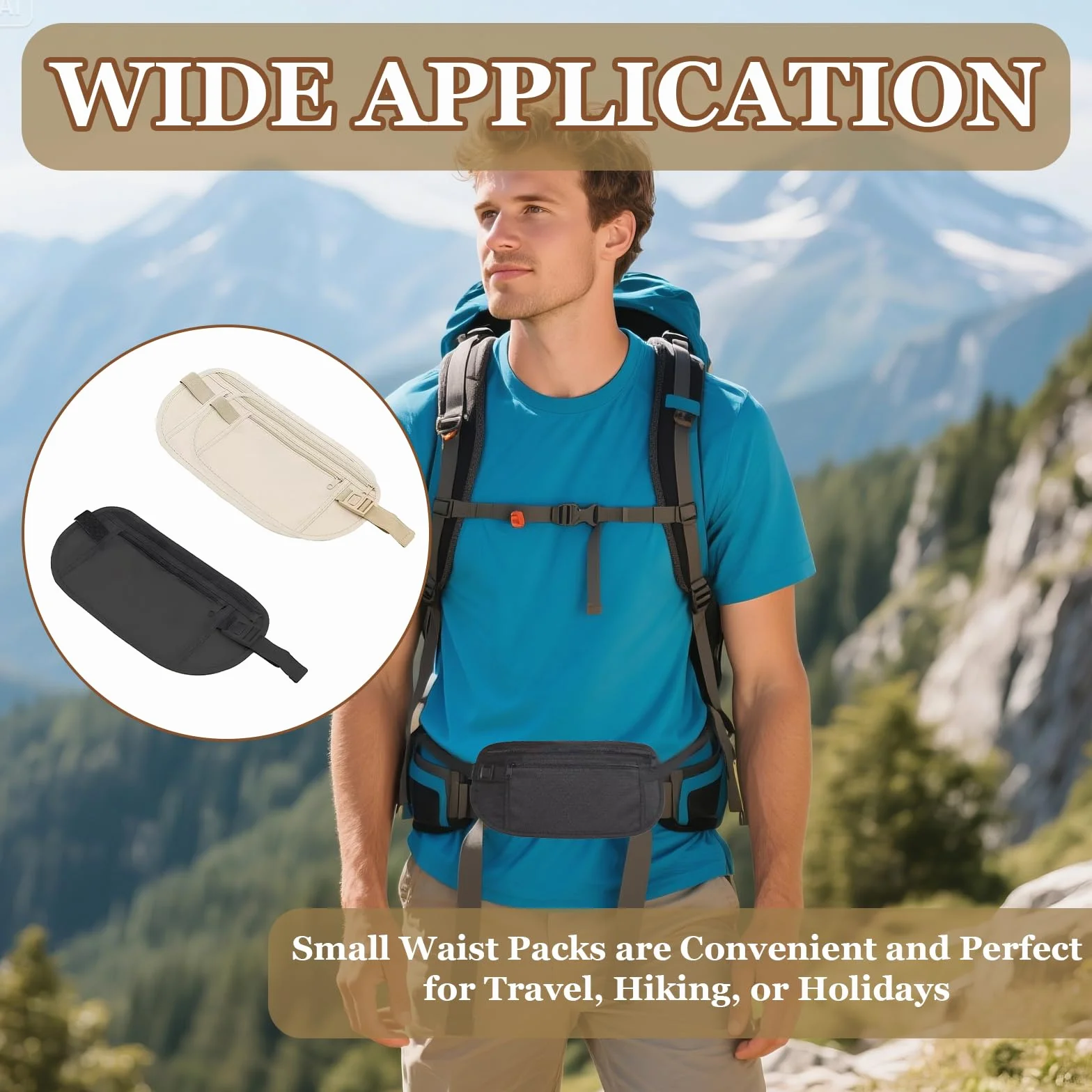 Ceinture d'argent avec Blocage RFID, Sac Banane Antivol Voyage pour Passeport Carte de Crédit (Beige, Noir)