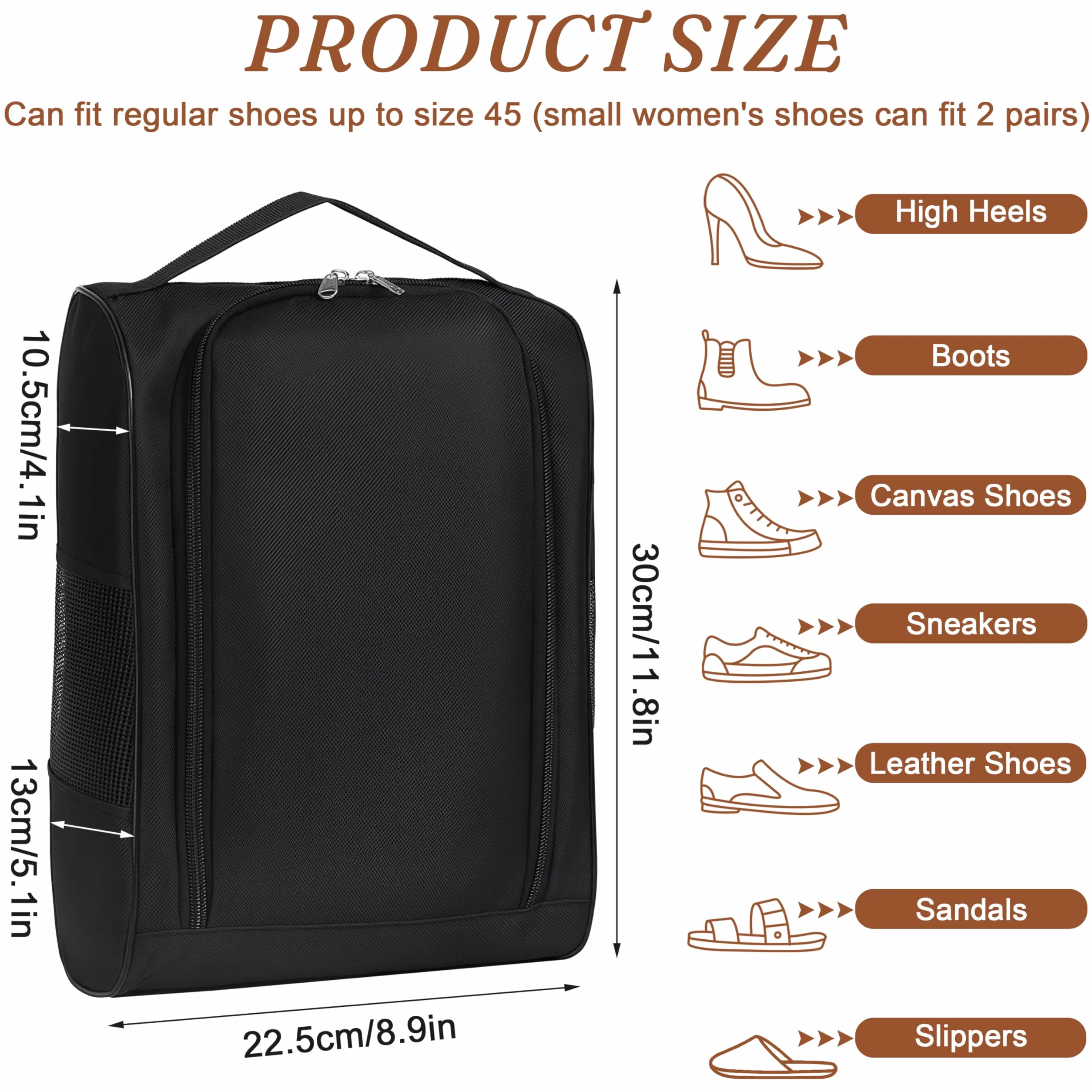 Sac Chaussures Voyage 2 Pièces Respirant Lavable Portable Chaussures de Golf Noir