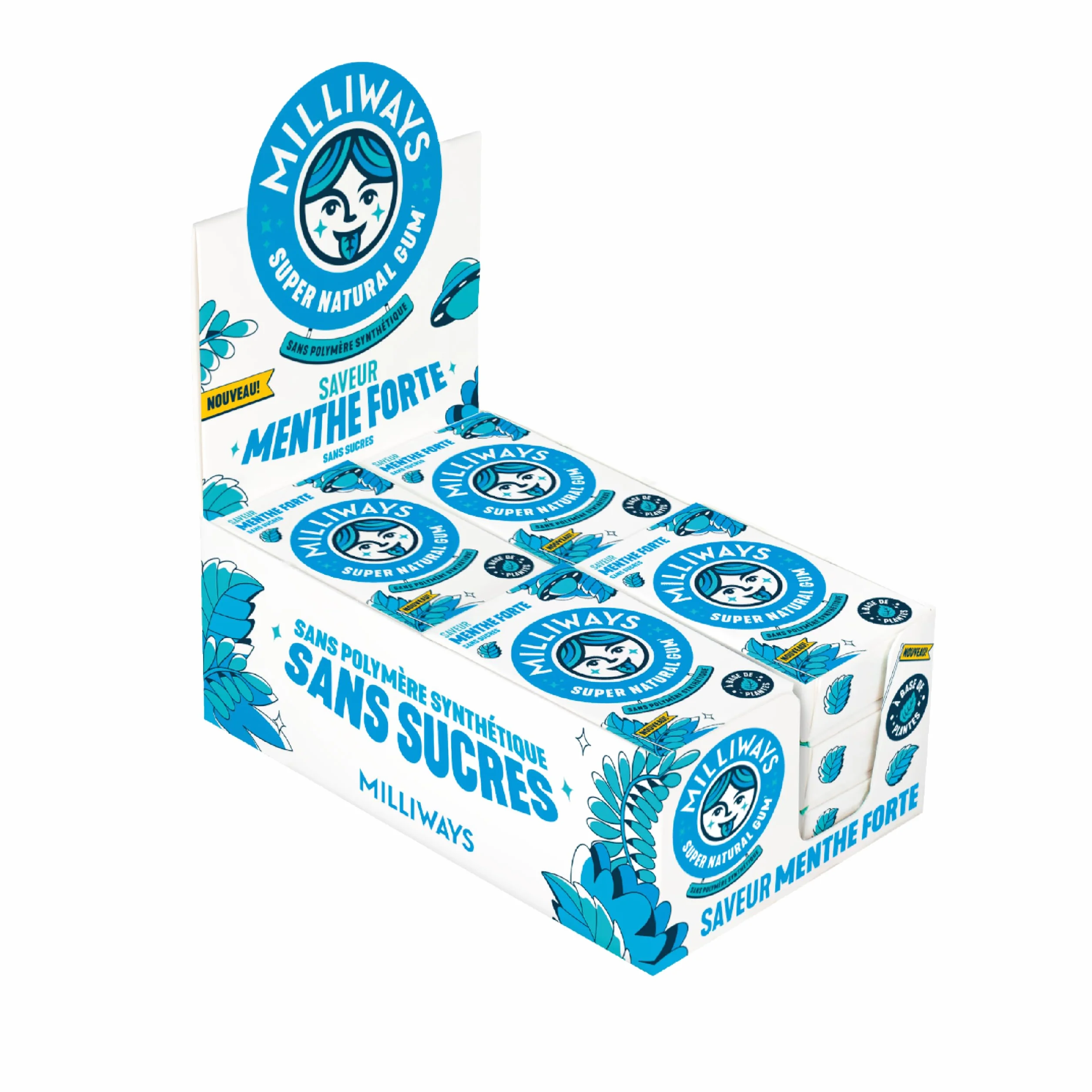 MILLIWAYS Chewing gum sans sucres menthe Xylitol 12 boîtes 10 dragées 20g