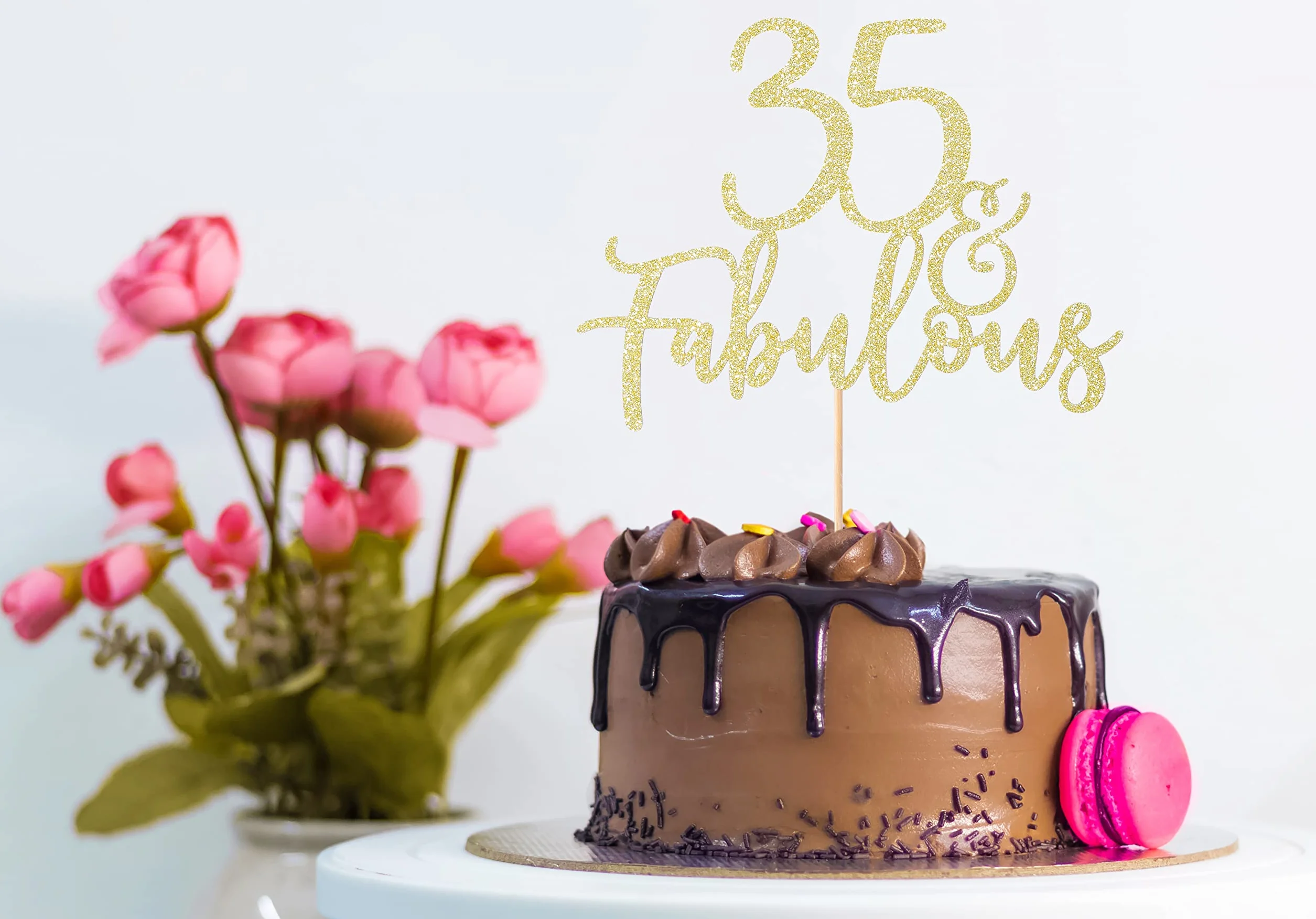 LOVENJOY Decoration Gateau Anniversaire 35 Ans Paillettes Dorées 35& Fabulous Cake Topper Happy 35th Birthday Deco Gateau Pour Décoration 35e Fête D'anniversaire