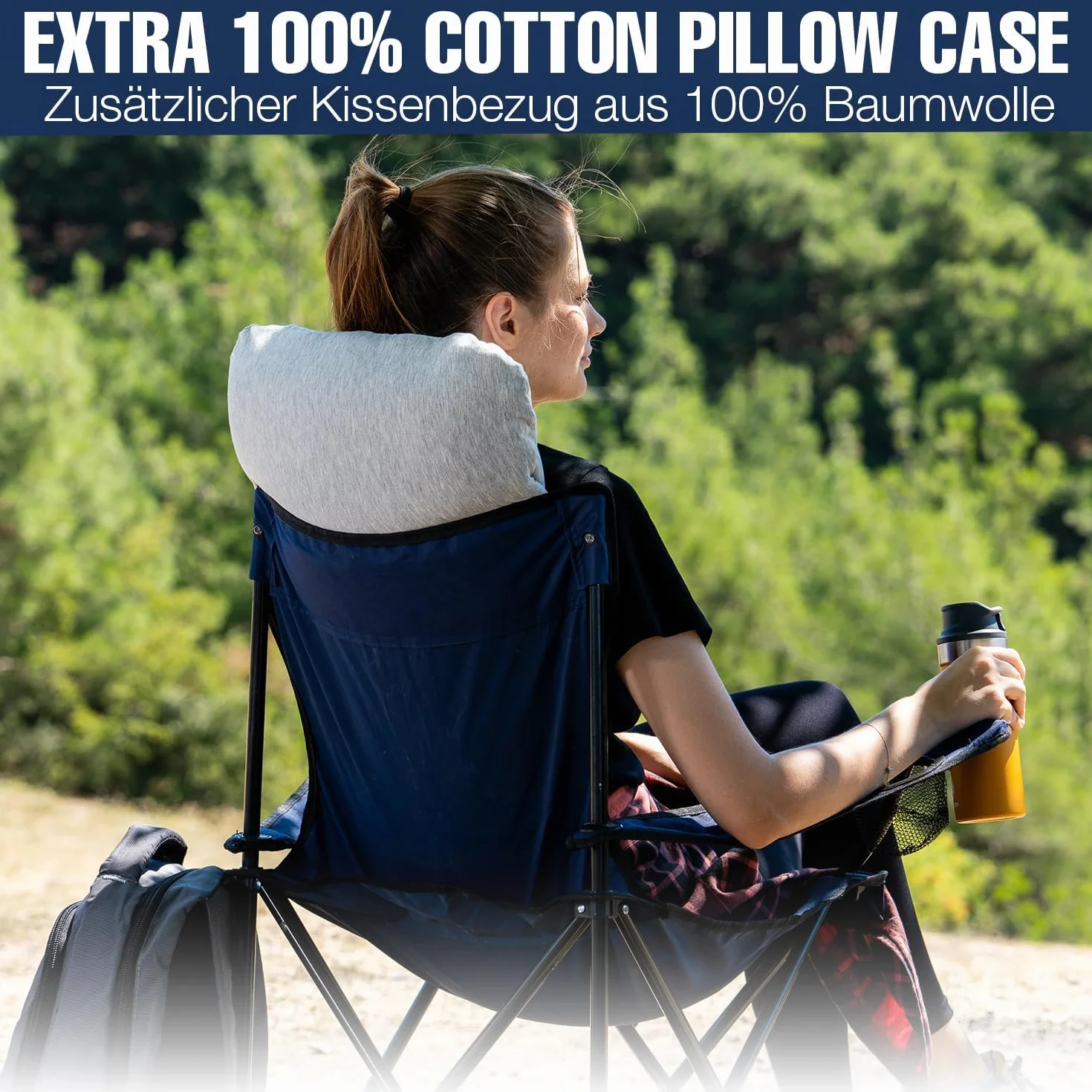 Oreiller de Voyage Oreiller de Camping Mousse à Mémoire de Forme Housse en Coton Sac Inclus