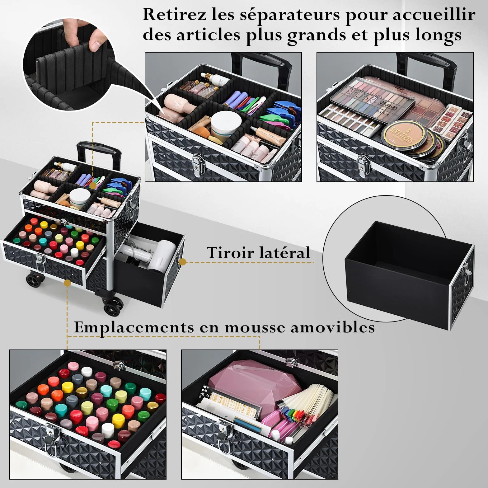 Valise Maquillage Professionnelle Trolley Beauty Case Noir foncé