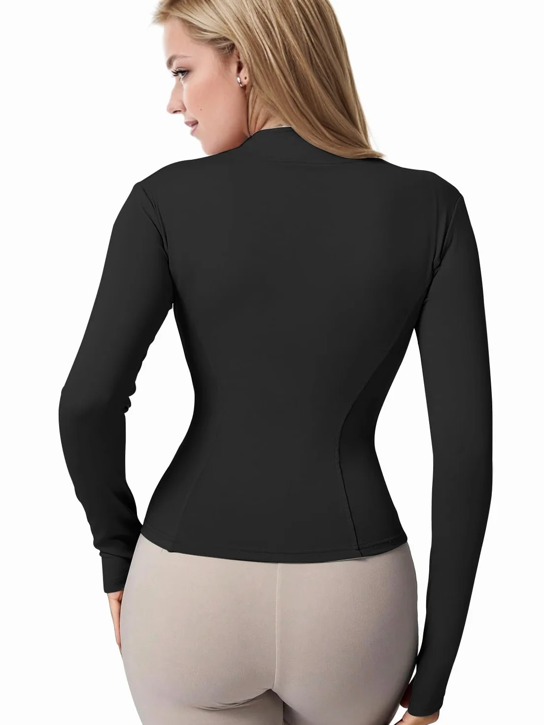 Pull à Manches Longues pour Femme Demi-Fermeture éclair Trou Pouce Yoga