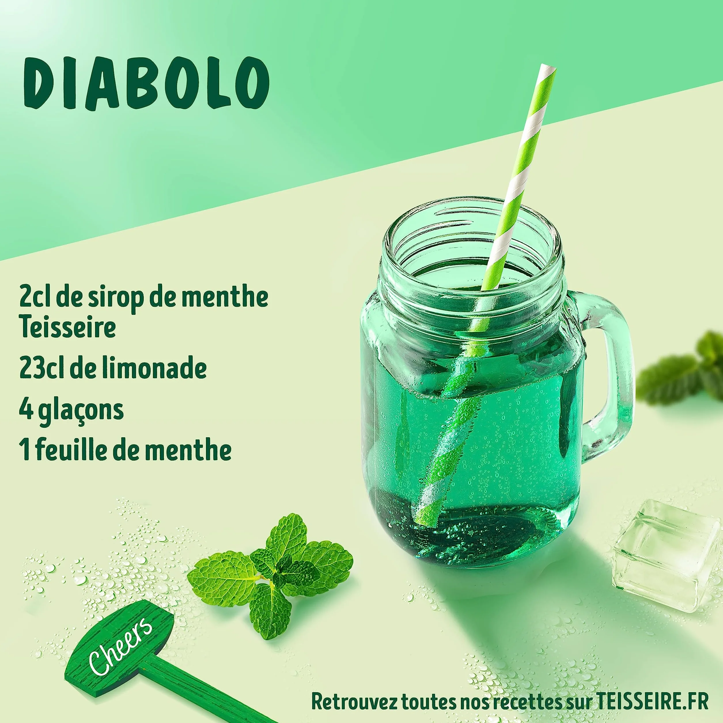 Teisseire Sirop de Menthe Glaciale pour Boisson Rafraîchissante, Cocktails, Bidon Recyclable (Pack de 3)
