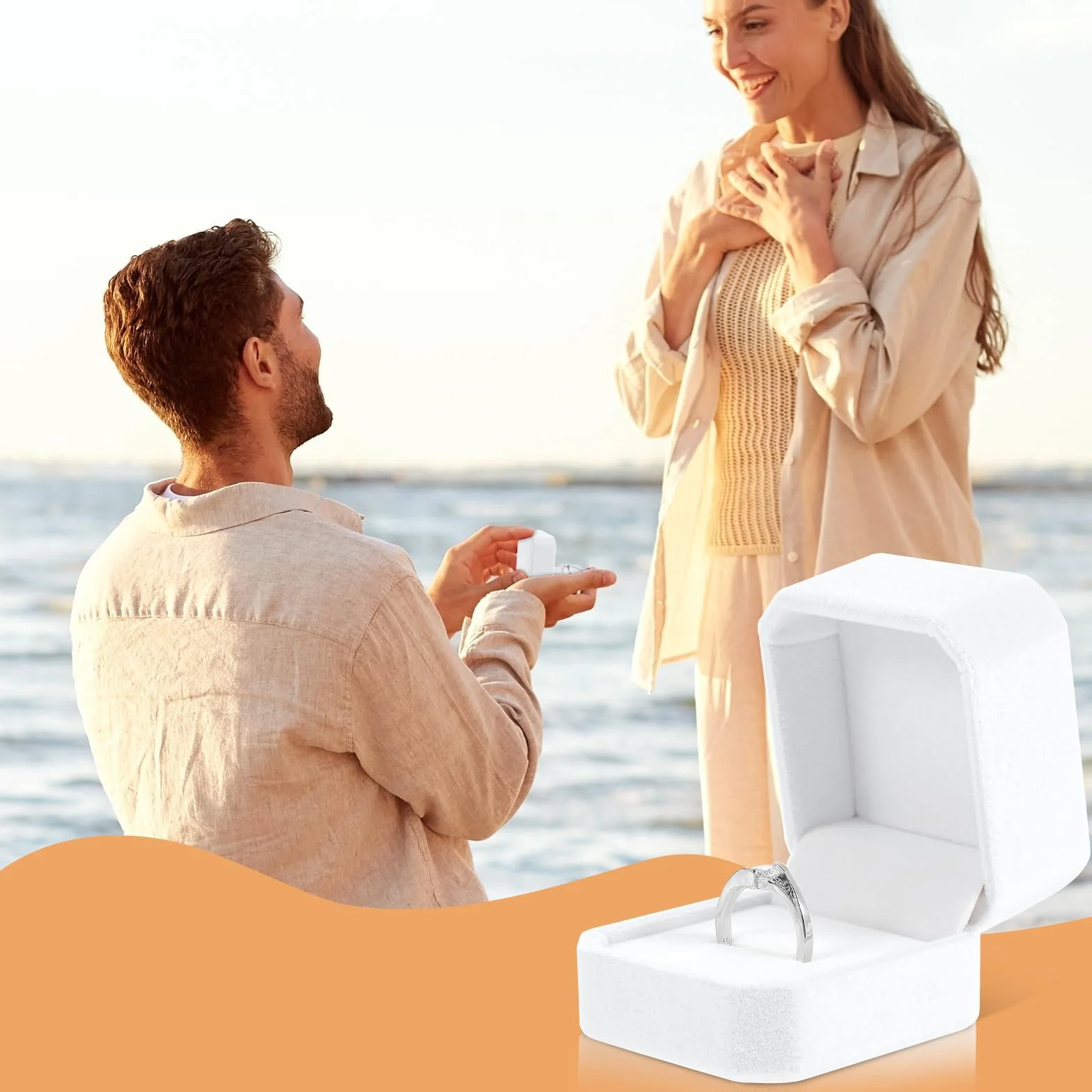 Boîte à Bagues en Velours Carré 2 Pièces Écrin de Mariage