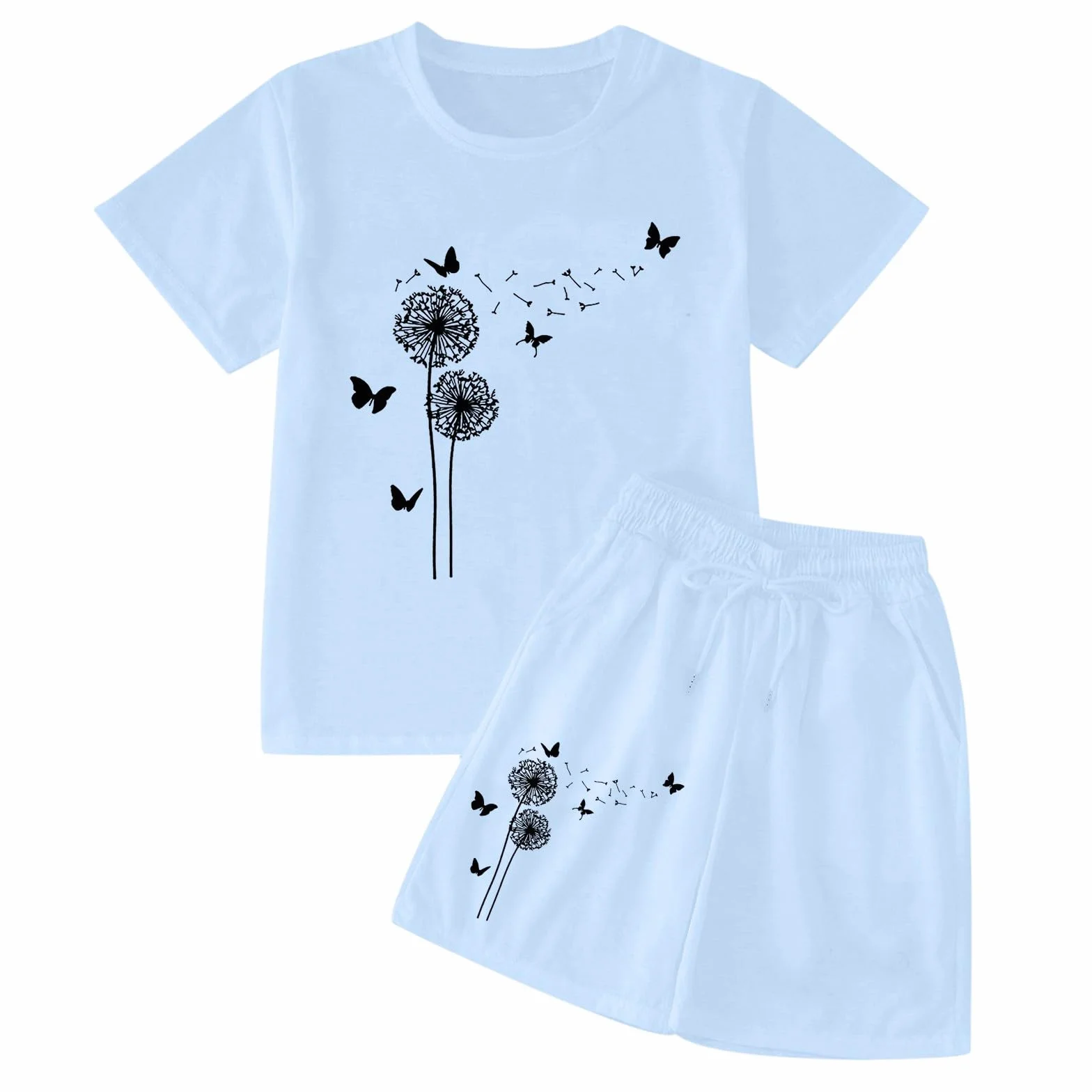 Ensemble d'été décontracté à manches courtes pour enfants et filles - T-shirt haut et short
