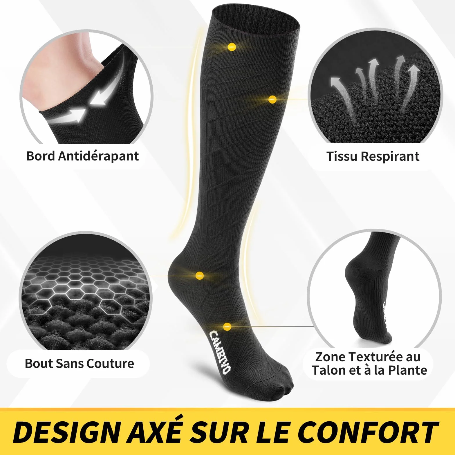 CAMBIVO Bas de Contention 3 Paires, Chaussettes de Compression 20-30mmHg Classe 2