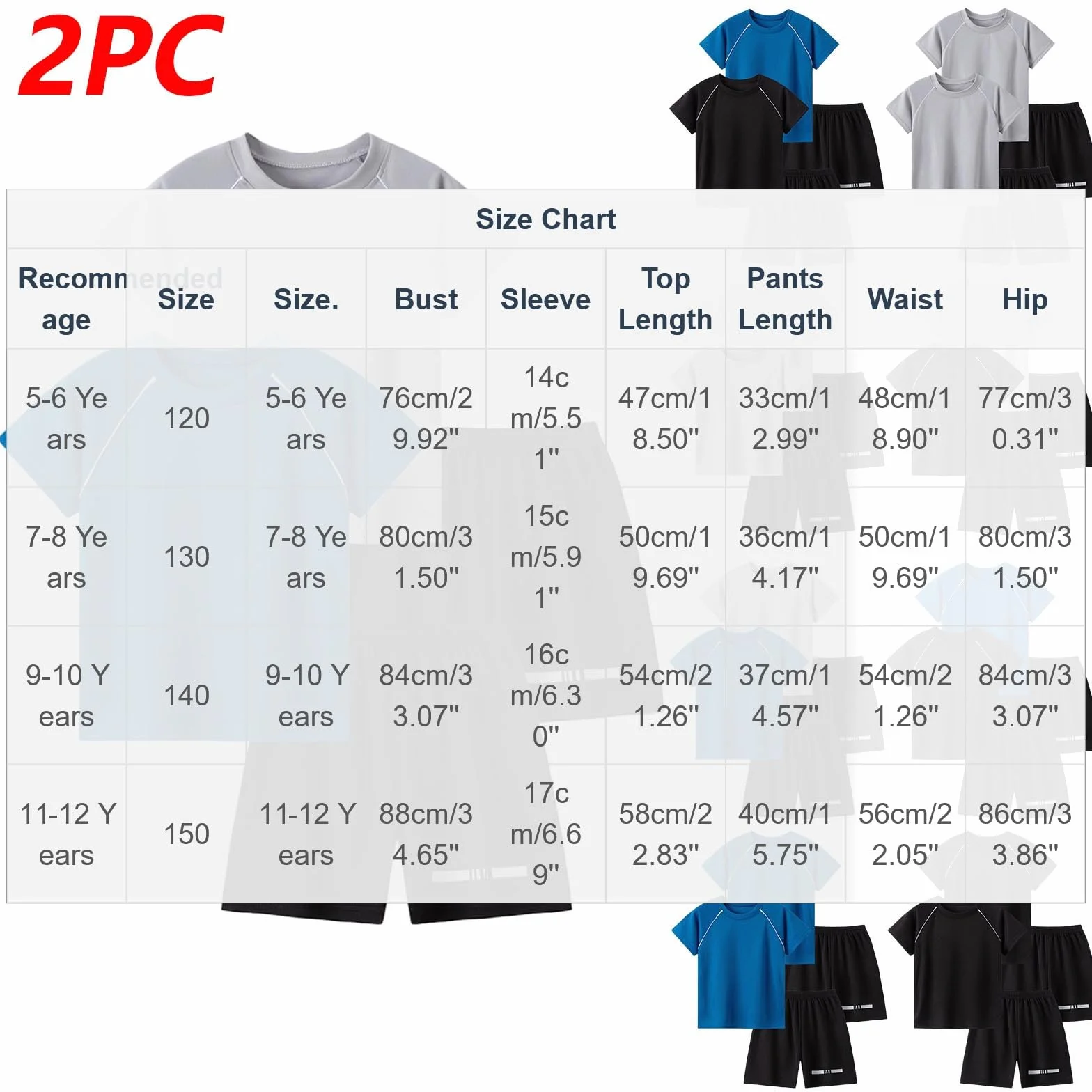 Lot de 2 t-shirts et shorts amples pour garçons - Vêtements de sport sans étiquette 2-14 ans