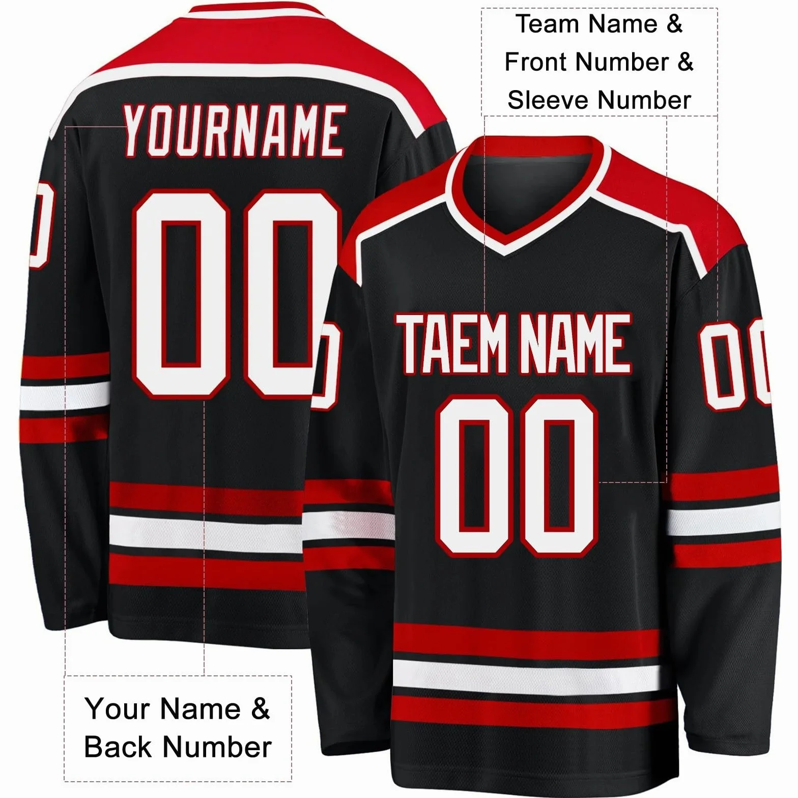 Maillot de Hockey Personnalisé Homme Manches Longues Col en V S-5XL