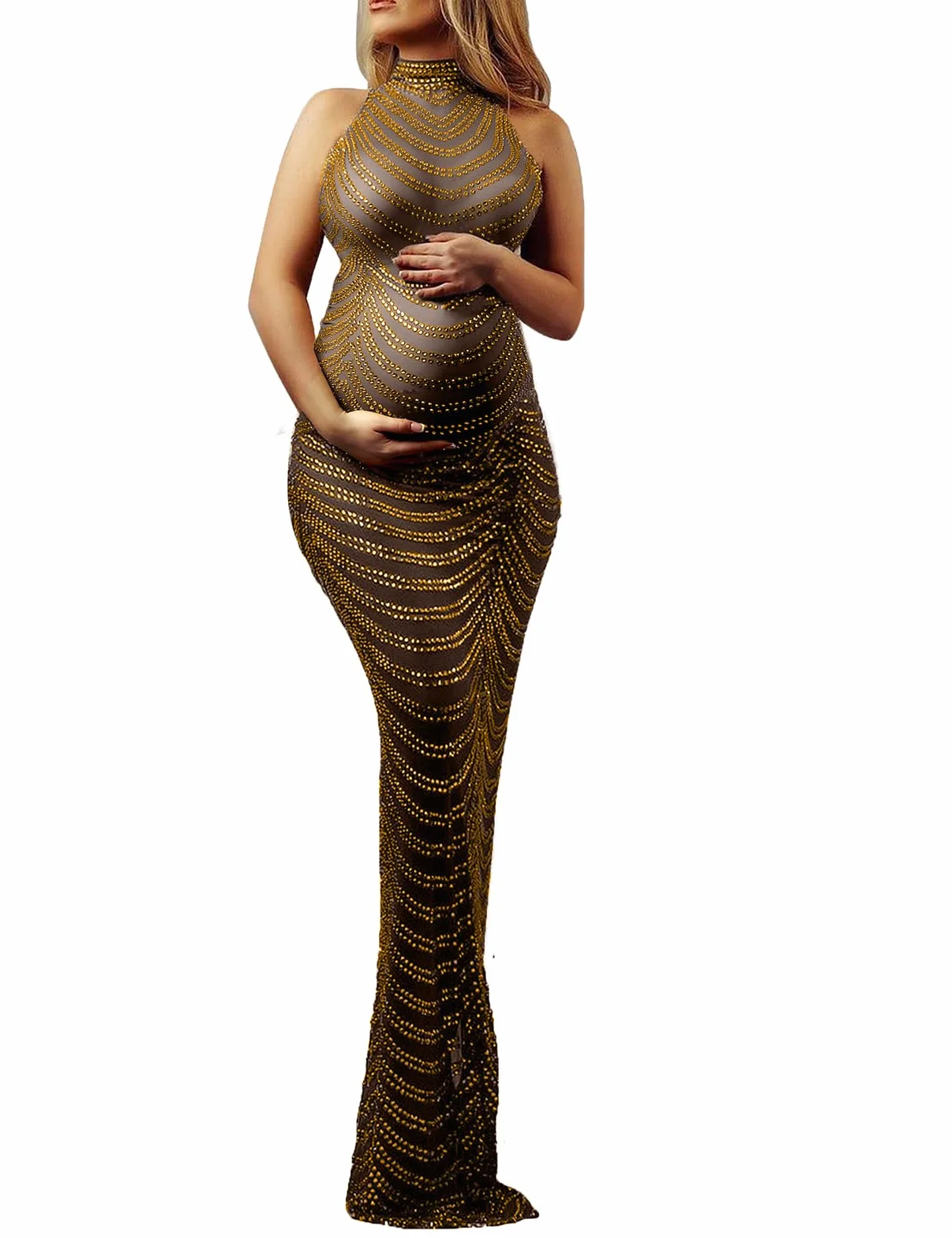 Dedysler Robe de Grossesse sans Manches Strass pour Séance Photo Prénatale