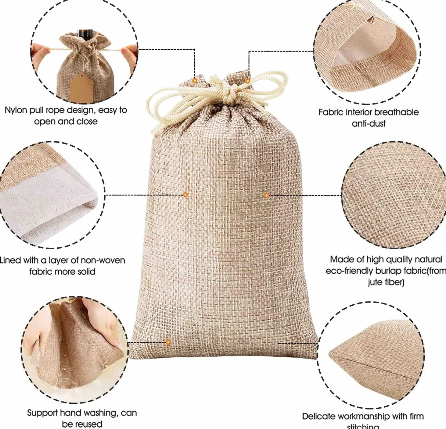 Sachets en Jute 24 Pcs Sacs Cadeau avec Cordon Réutilisables Pochette Tissu Lin Autocollants Cœur Étiquettes