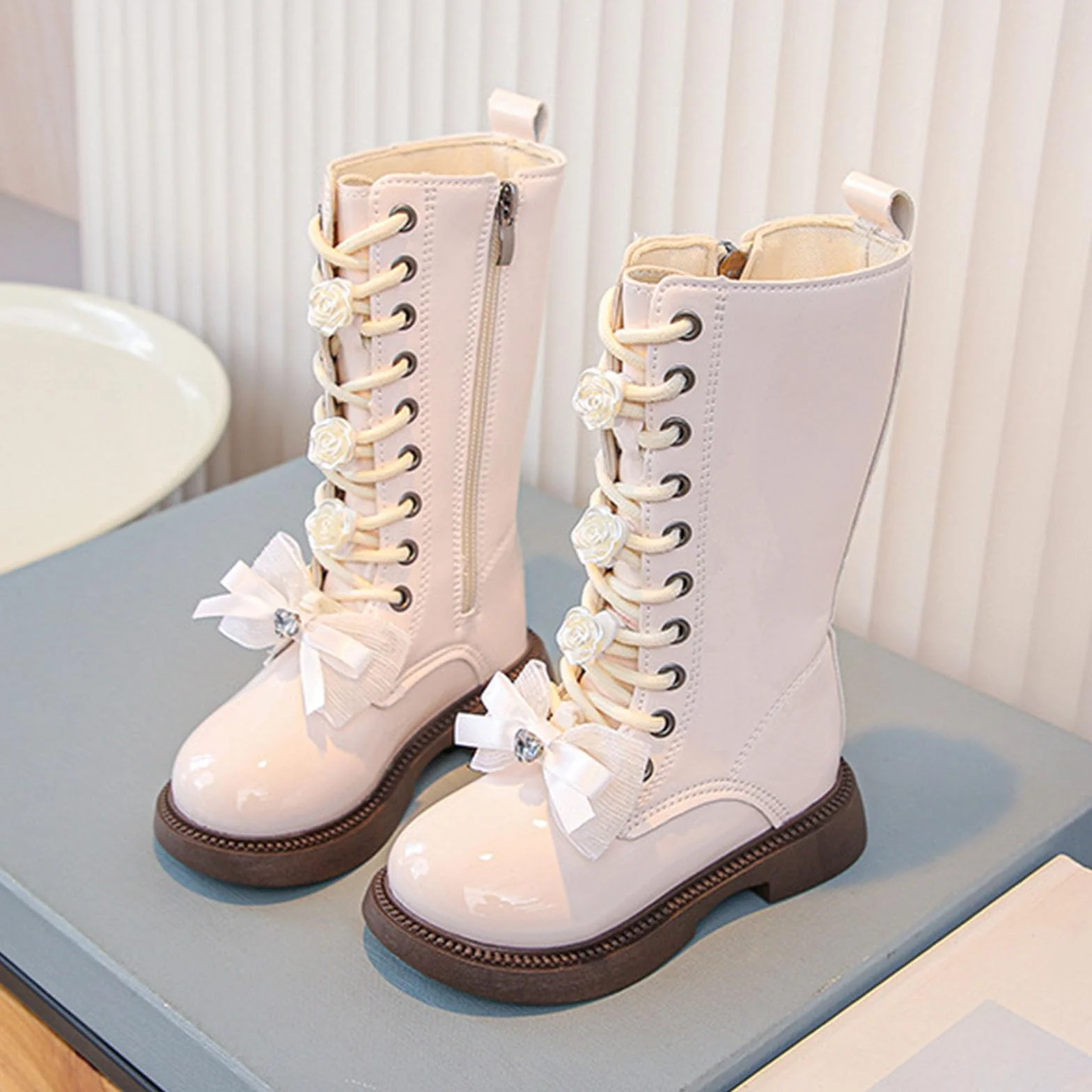 Bottes Combat Fille Cuir PU Imperméables Style Gothique Western Chaussures Hiver