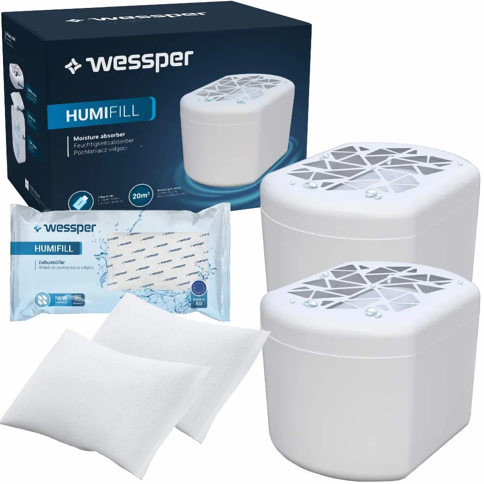 Wessper 2x Déshumidificateur d'air pour la Maison, absorbeur d'humidité et Anti odeurs pour pièces de 20 m², Incl. 2X Sachet de 250g