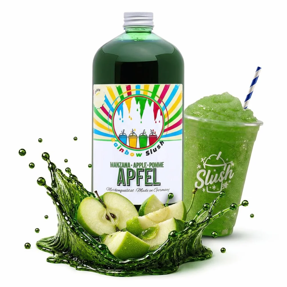 Sirop pour Slushy Arc-en-ciel Sans AZO | 1 litre de bouteille | Concentré pour Slushy Maker, machines à Slushy, machines à glace, boissons 1:5 à 1:20 (Pomme)
