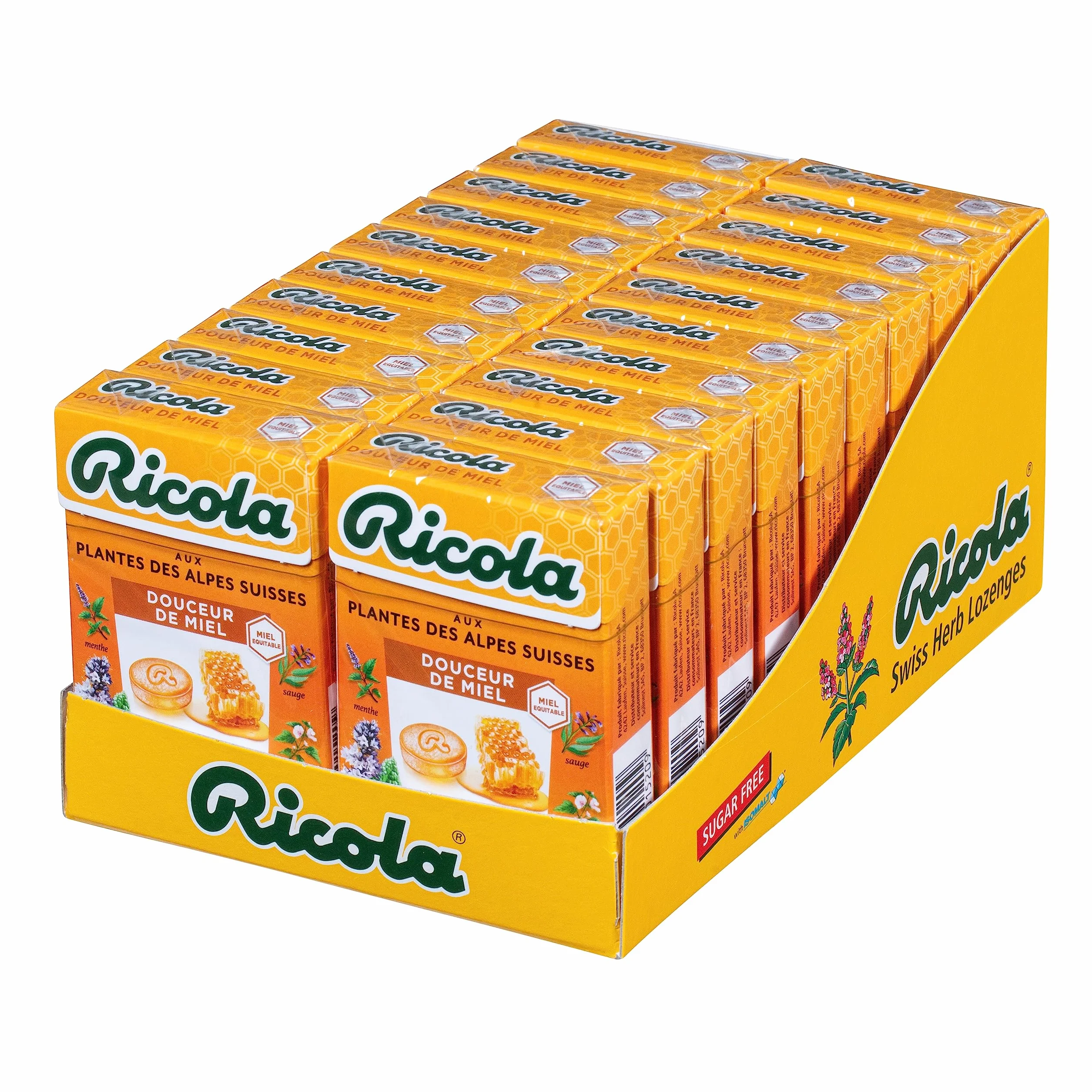Ricola Bonbons aux Plantes Suisses Miel et Plantes Sans Sucres 20 Boîtes 50g