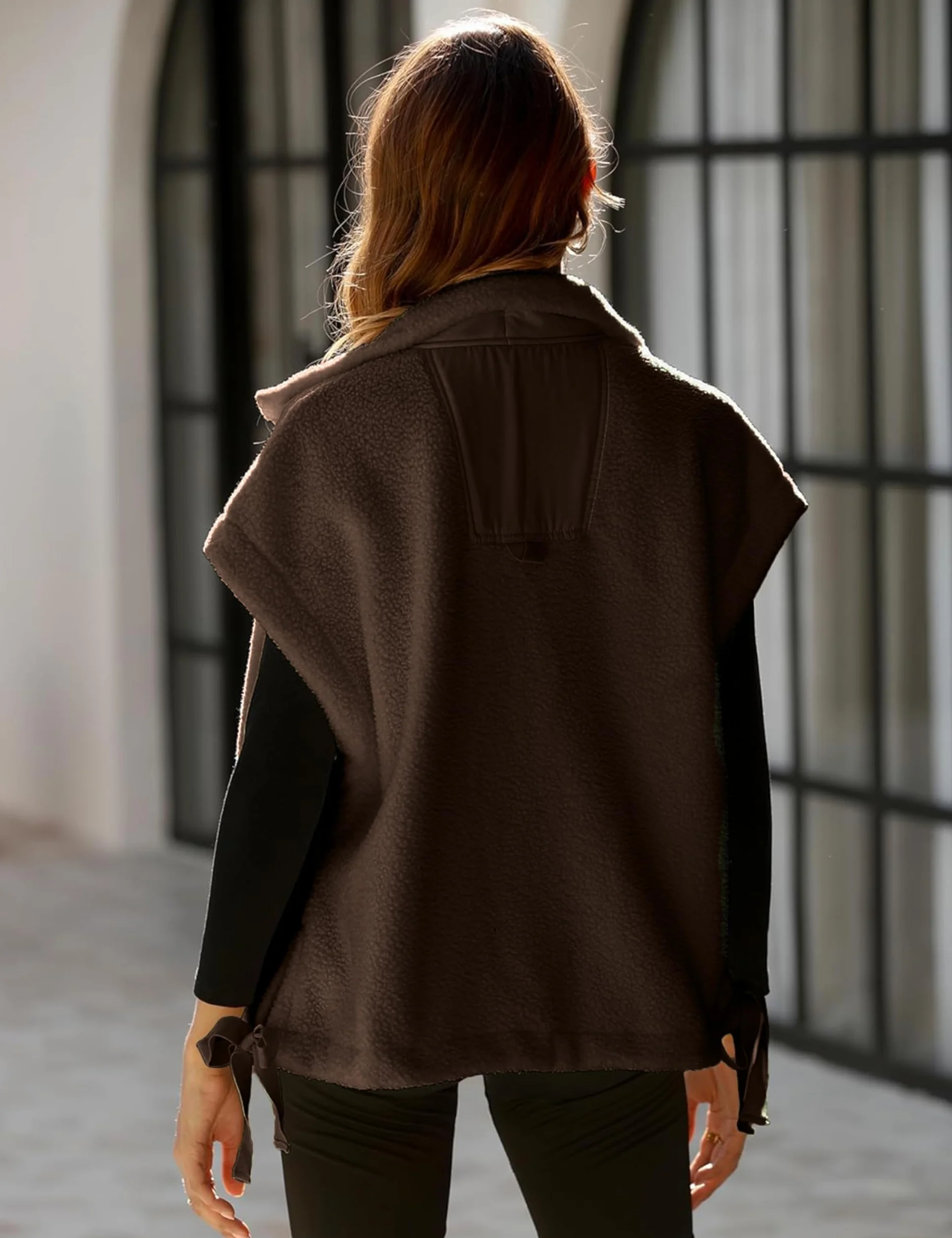 Omoone Gilet Sherpa femme surdimensionné doublé polaire avec poches
