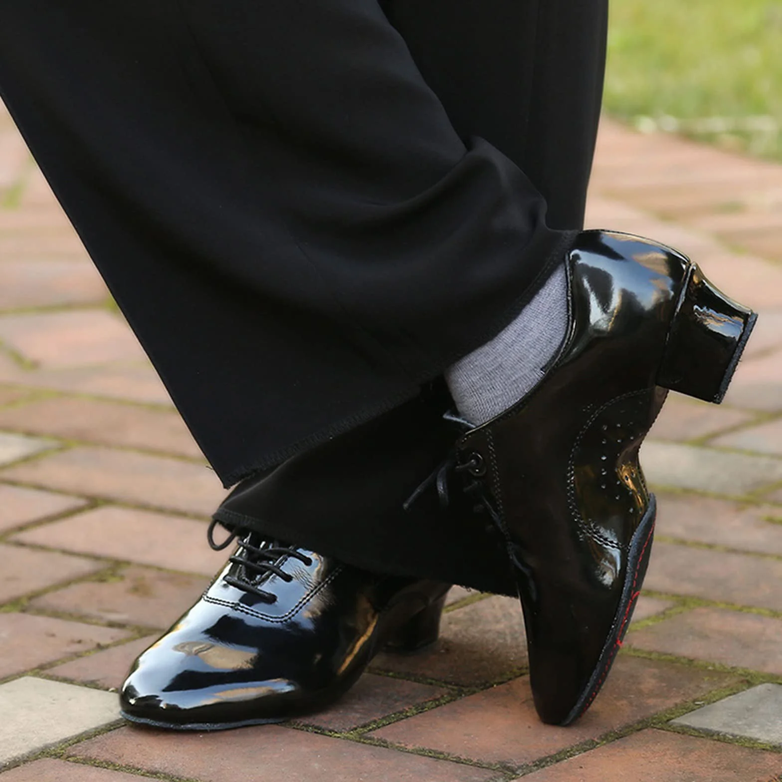 Chaussures De Danse Latine Hommes Semelle Fendue Cuir Verni Talon Bas Respirant