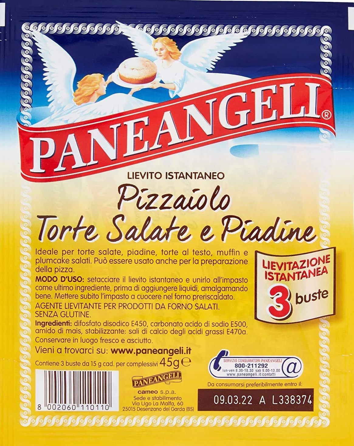 Paneangeli Lievito Pizzaiolo Lot de 12 levures instantanées 100 % italiennes (3 x 15 g)