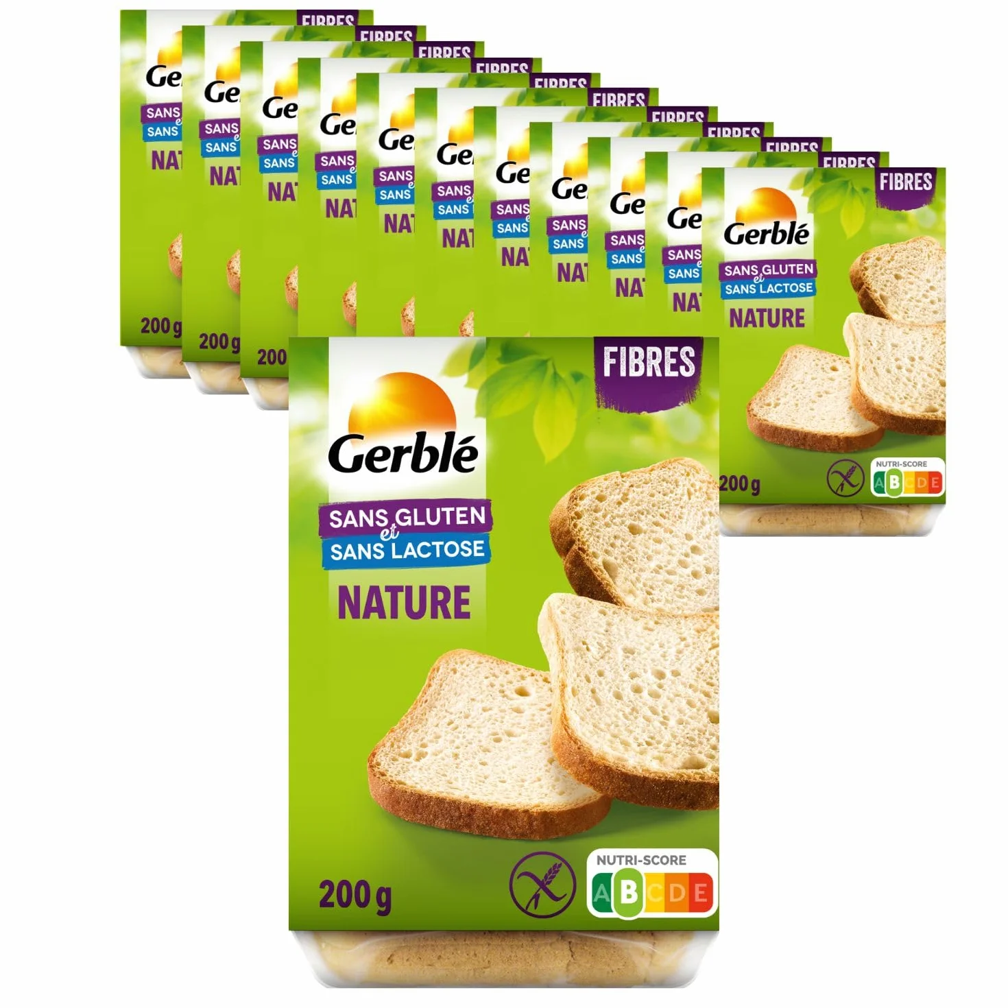 GERBLÉ SANS GLUTEN & SANS LACTOSE – Pain Blanc Moelleux & Tranché –Riche en Fibres – Sans Huile de Palme - Lot de 12 x 200g