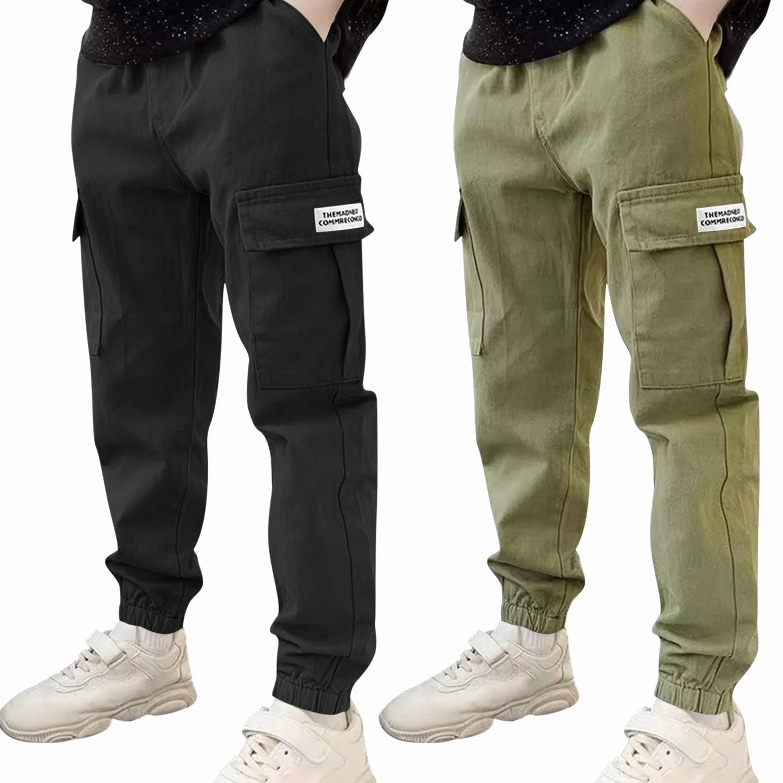 Lot de 2 pantalons cargo garçons coton taille élastique streetwear jambe fuselée