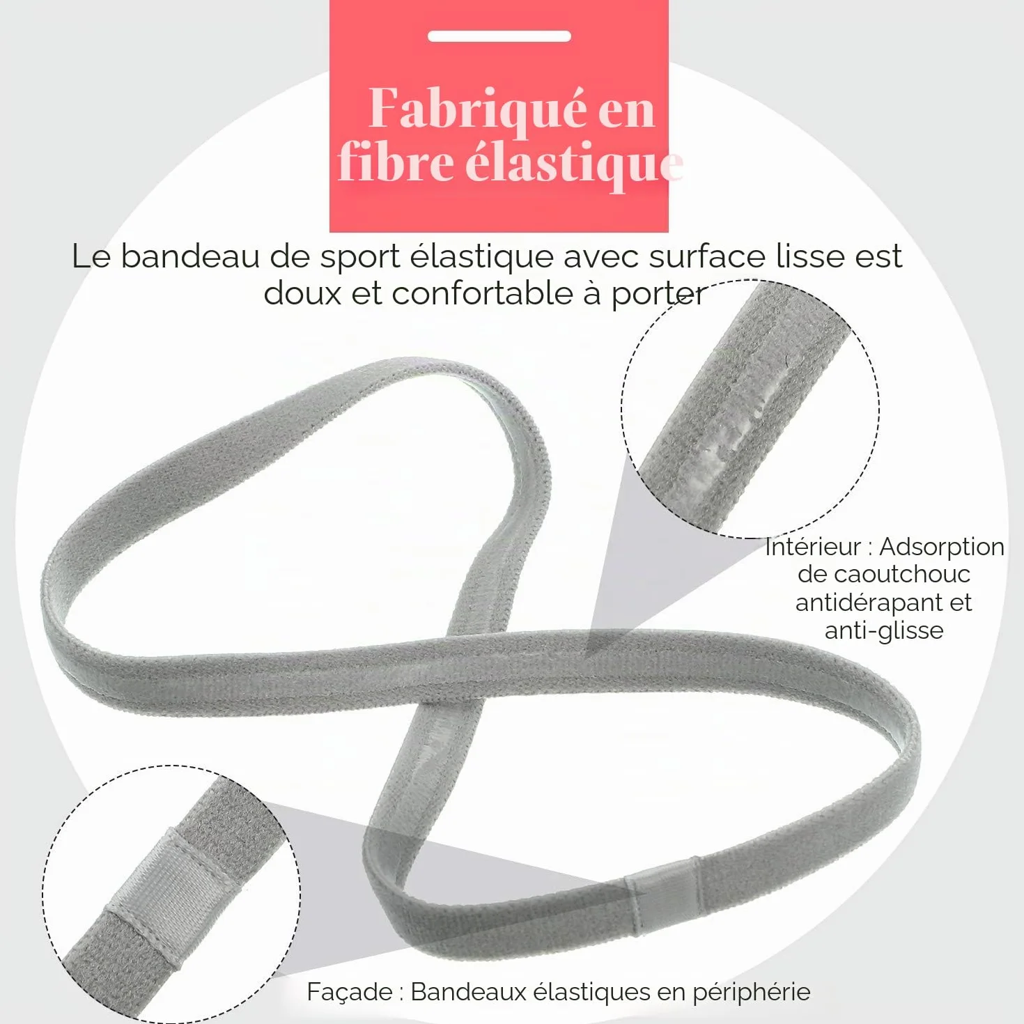 Bandeaux Élastiques de Sport Épaisses Antidérapantes 4 Pièces pour Femmes et Hommes Noir Gris Blanc