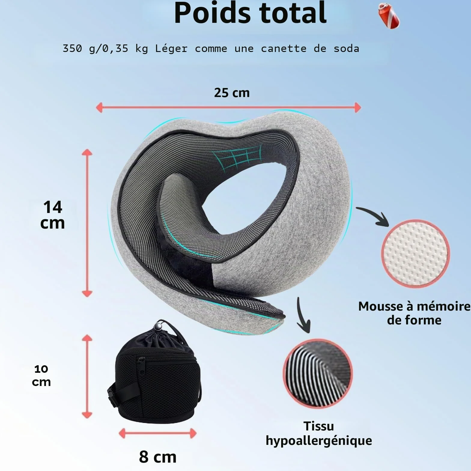 Reiteag Nomadike Oreiller de Voyage - Coussin Mémoire de Forme pour Avion Voiture