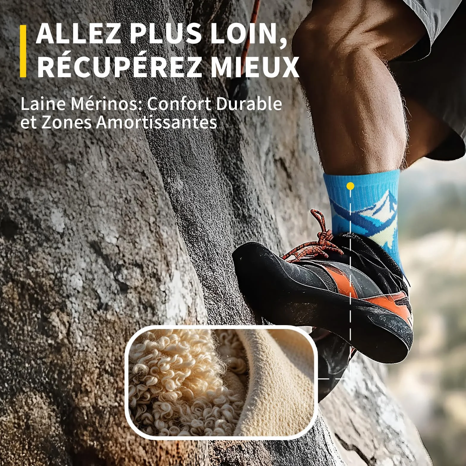 Chaussettes Randonnée Anti Ampoules Homme Femme en Mérinos Laine, Douces Respirant avec Rembourrage, 2 Paires