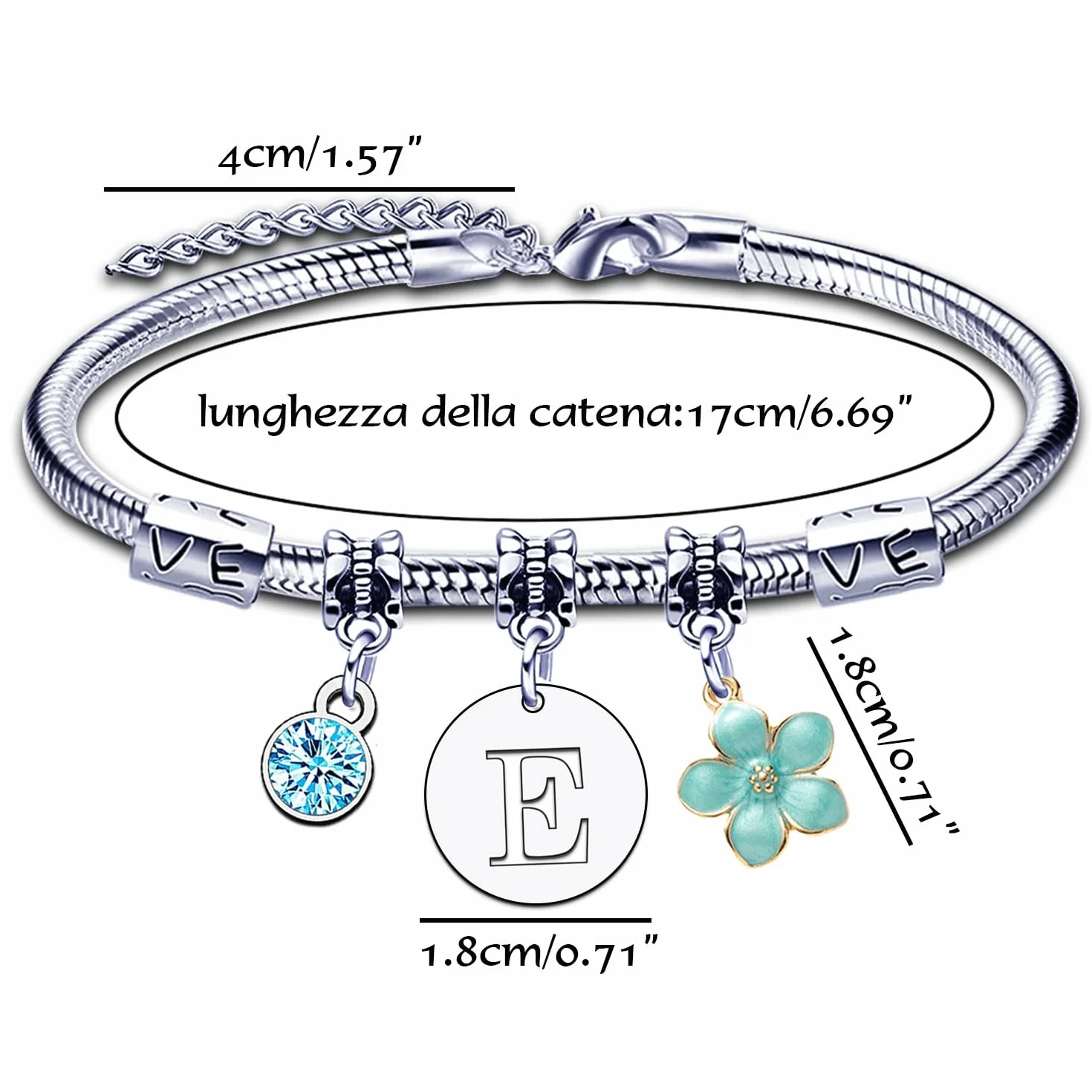 Bracelet Femme Lettre Initiale Prénom Argent Pendentif Charme Bijoux Idée Cadeau Original