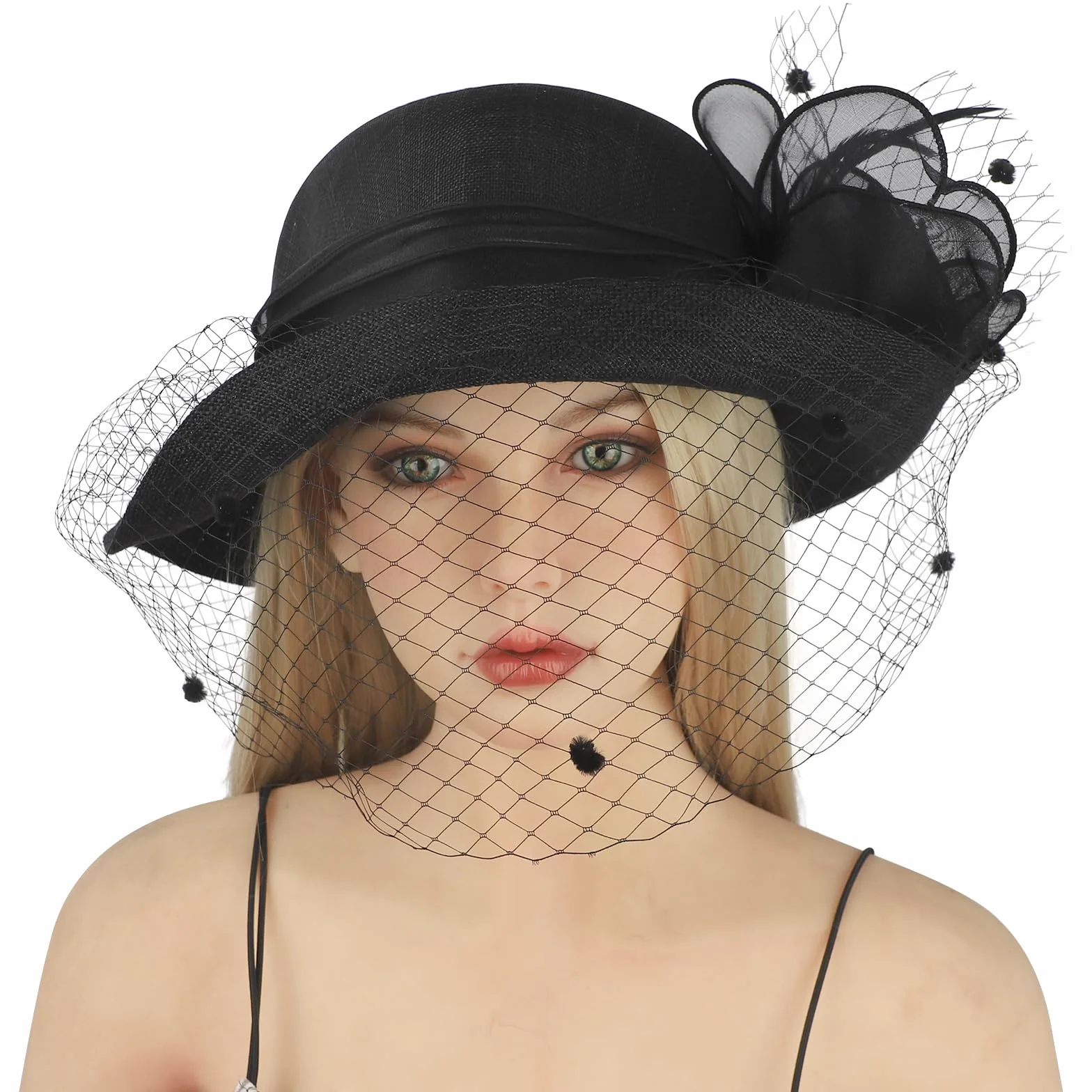 Faxianther Chapeau Derby Femme Vintage Voile Mariage Fleurs Cocktail