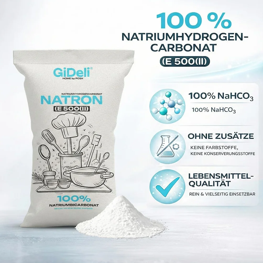 GiDeli Bicarbonate de Soude Qualité Alimentaire 25kg - Poudre de bicarbonate de sodium sans additifs - Idéal pour cuisiner, pâtisser, laver et nettoyer - Utilisation polyvalente dans la maison