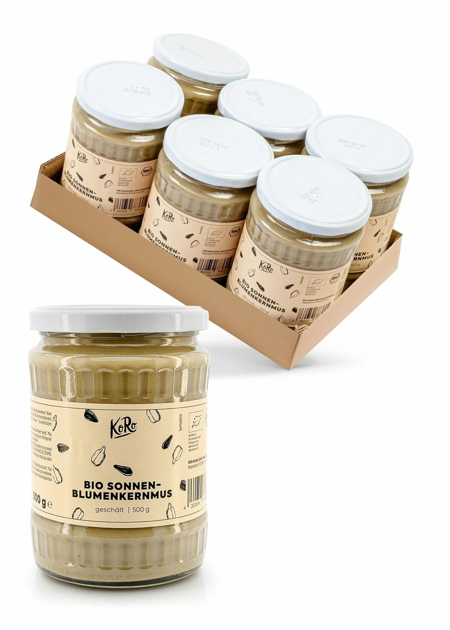 KoRo - Purée de tournesol Bio - 6 x 500 g - 100% graines de tournesol - riche en acides gras insaturés - goût léger de noisette - se déguste seule, en tartinade ou dans les sauces de salade.