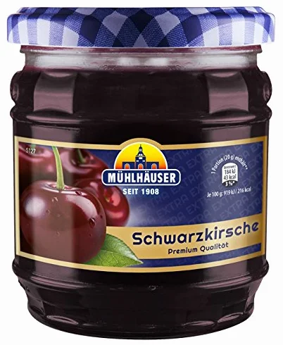 Mühlhäuser Lot de 8 confitures noires cerises extra 8 x 450 g