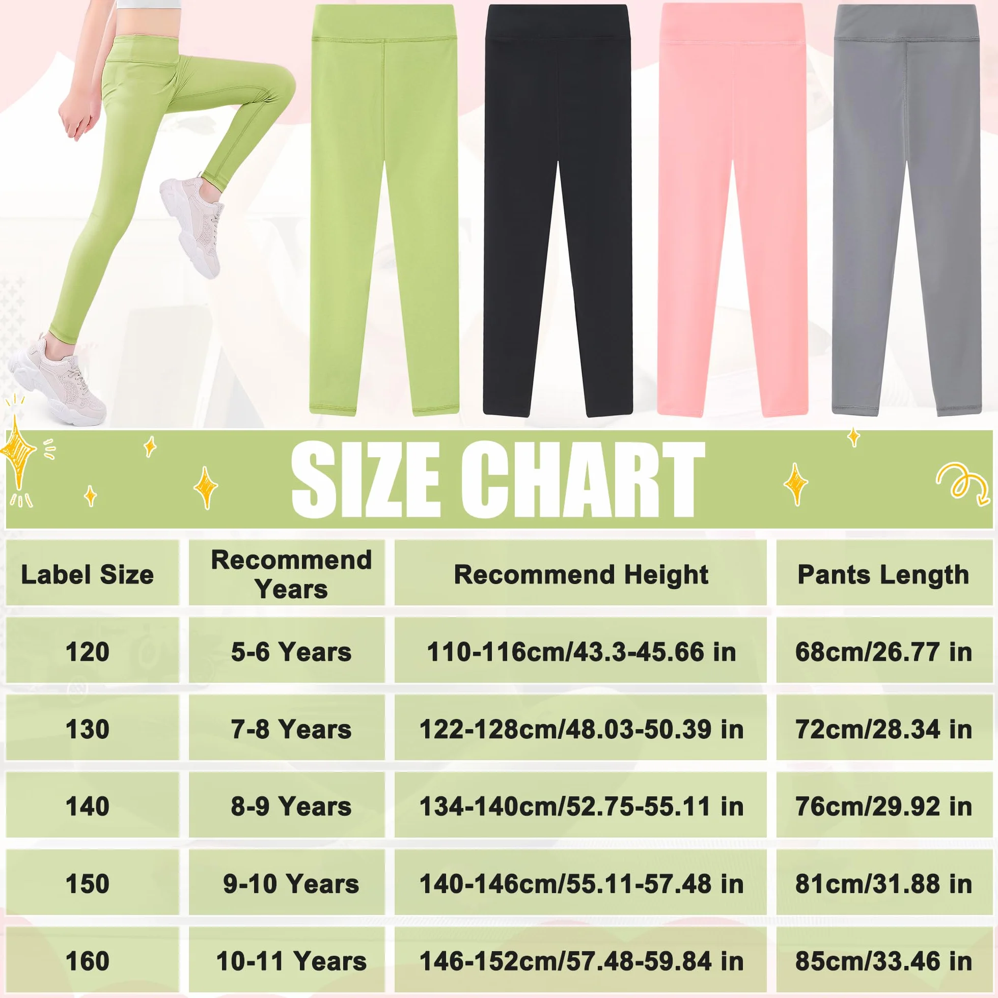 Legging de Sport pour Enfant Fille Pantalon de Gymnastique Respirant 5-11 Ans