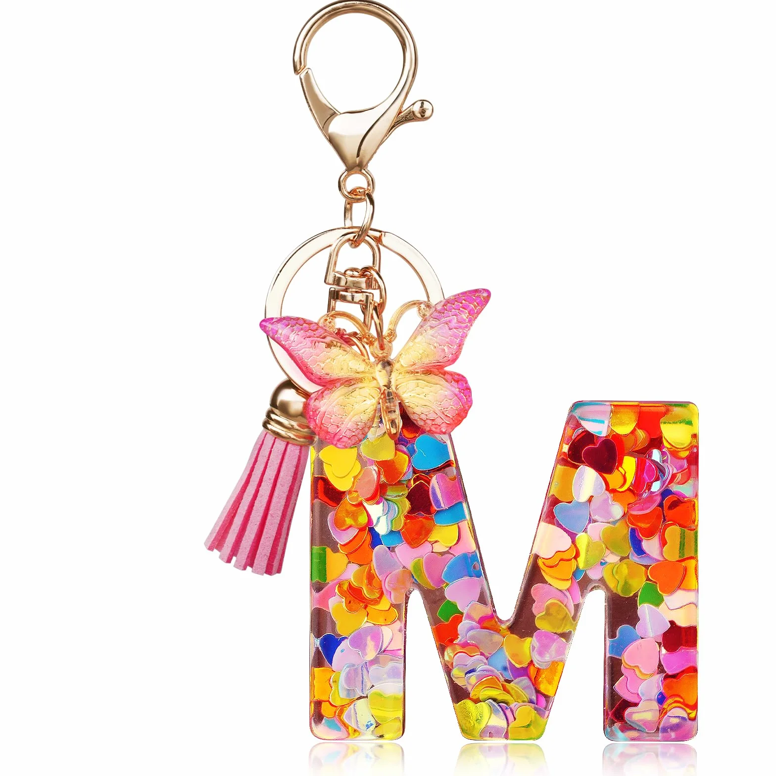 Porte-clés avec Initiales en Résine pour Filles et Femmes, Pendentif Papillon et Pampille