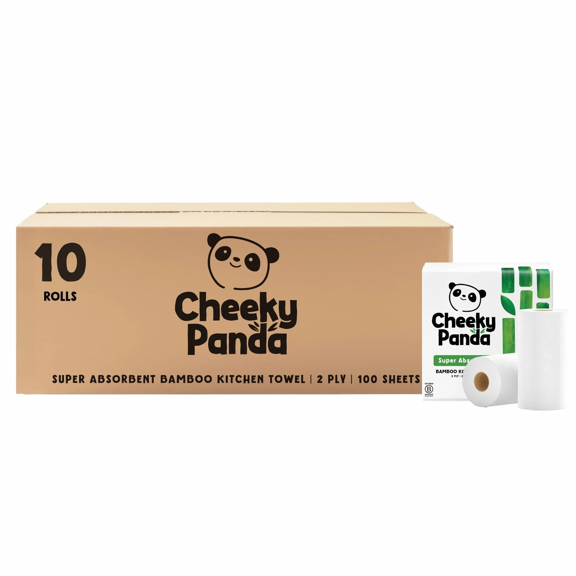 The Cheeky Panda Essuie tout Gros Rouleau | Bambou | 2 épaisseur | 1000 Feuilles | 10 Unités | Ultra Absorbant et écologique