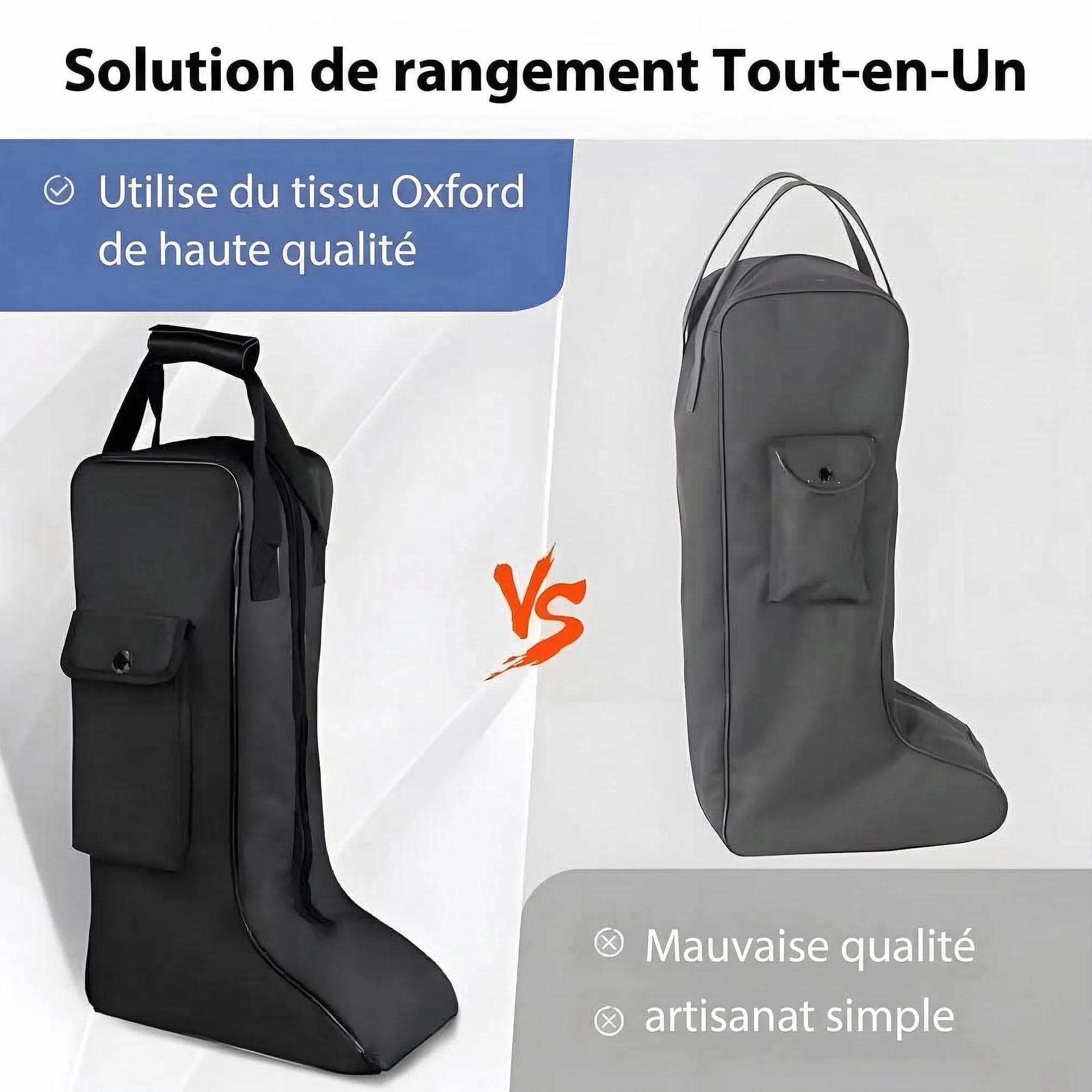 Milageto Housse de Rangement pour Bottes d'Équitation, Sac de Transport Imperméable en Tissu Oxford, avec Poignée Solide, Poche Frontale