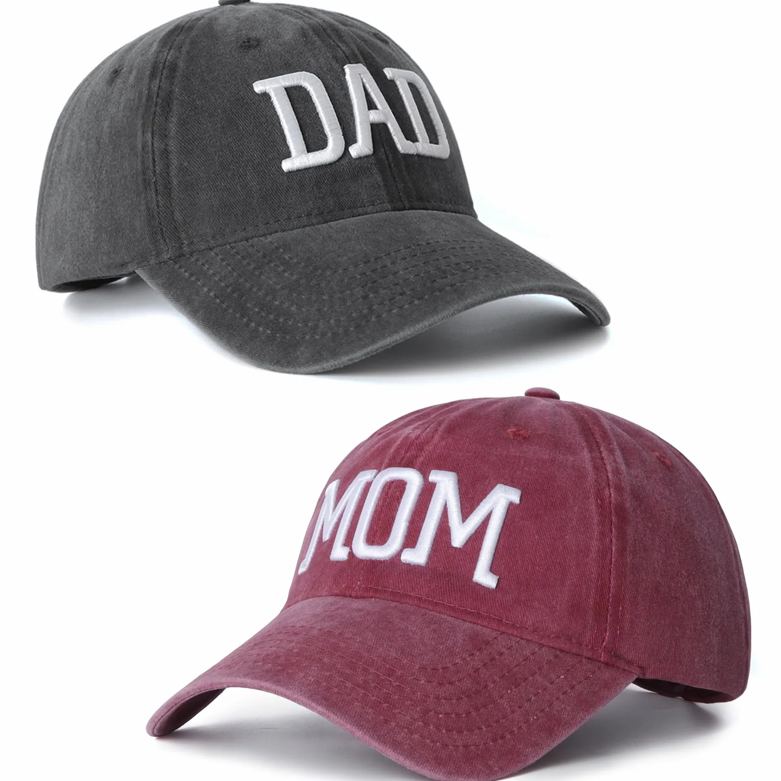 Lot de 2 casquettes de baseball brodées réglables pour maman et papa, cadeau classique