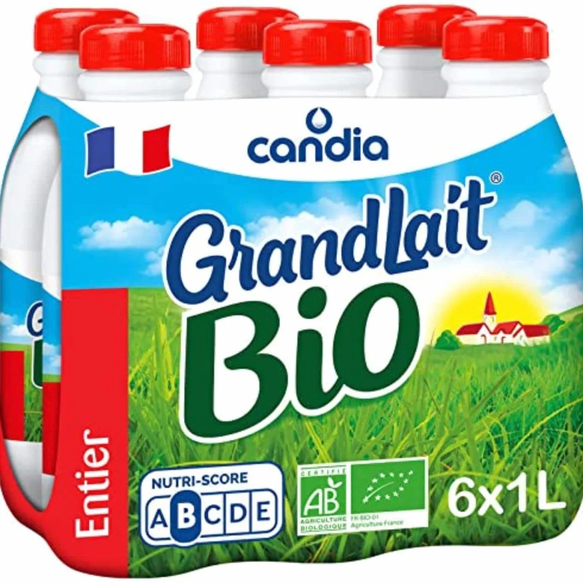 Candia Grand Lait Bio Lait Entier, 6 x 1L