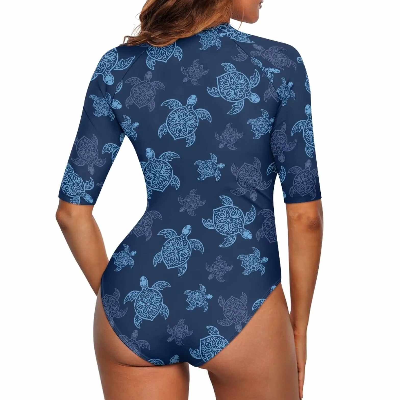 Belidome Maillot de bain une pièce femme demi-fermeture éclair manches 3/4