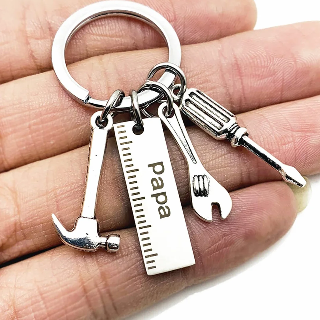 Porte-clés Papa Acier Inoxydable 4 en 1 Keychain Homme Pendentif