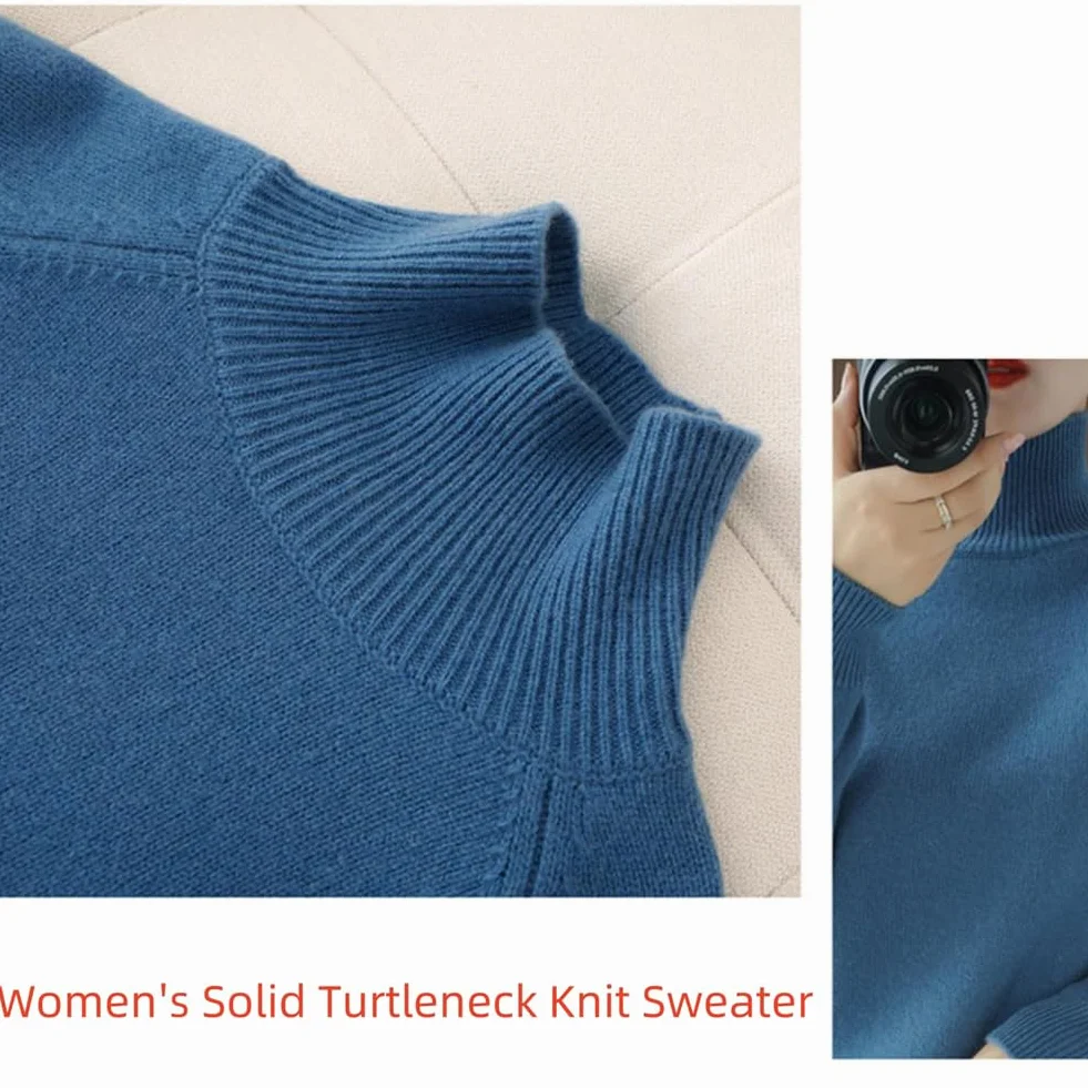 Pull en Tricot à col roulé Cachemire Laine Chaude Manches Longues