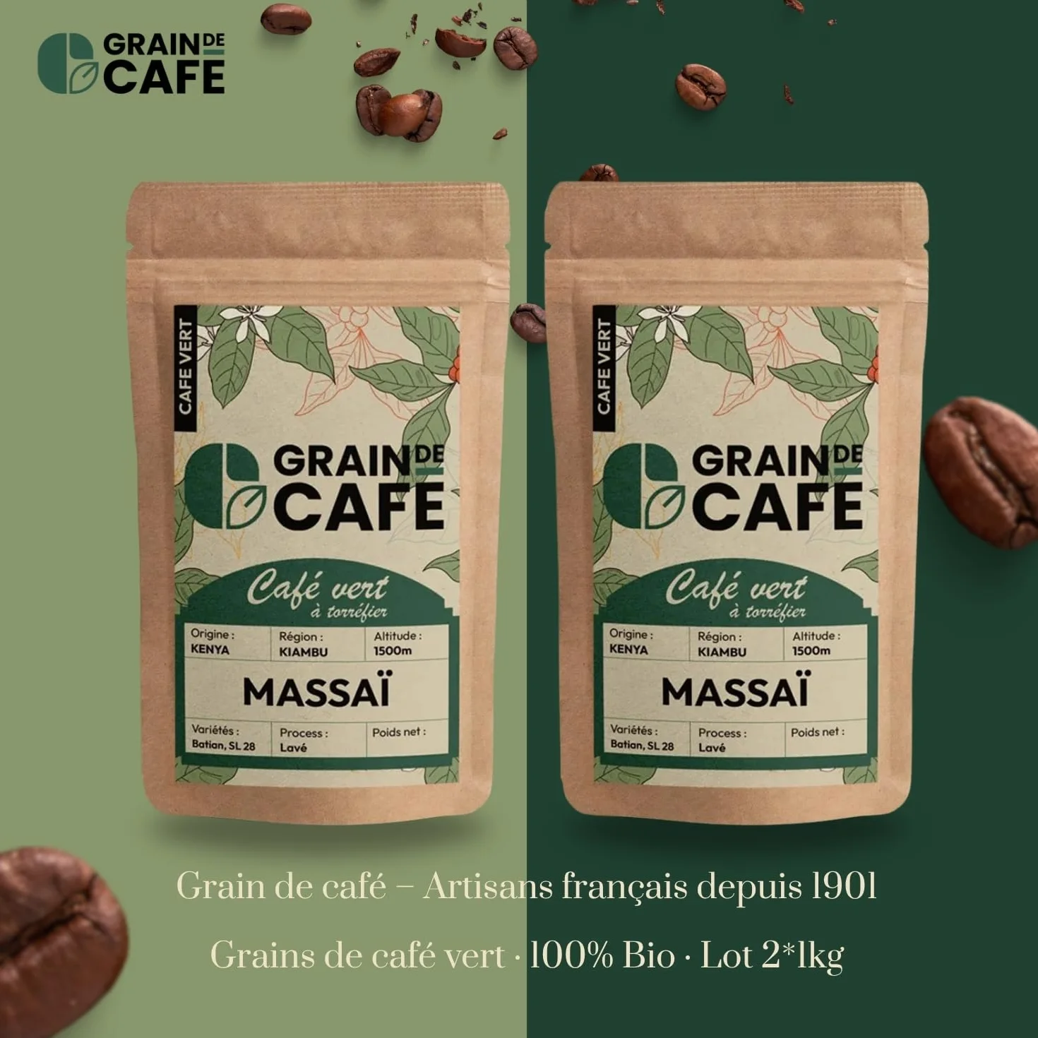 Graindecafé – Café Vert Kenya Massaï 1kg | 100% Arabica Lavé Non Torréfié | De Haute Altitude Vif Et Fruité | Notes De Groseille Et Cassis | Idéal Machine À Grain Une Fois Torréfié