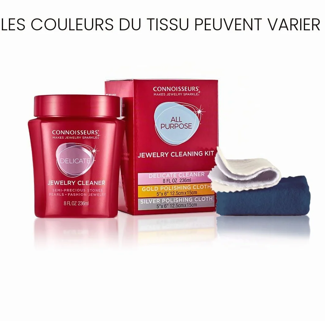 Connoisseurs Kit de Nettoyage de Bijoux avec Chiffon de Polissage et Solution Liquide pour Or, Argent et Pierres Précieuses
