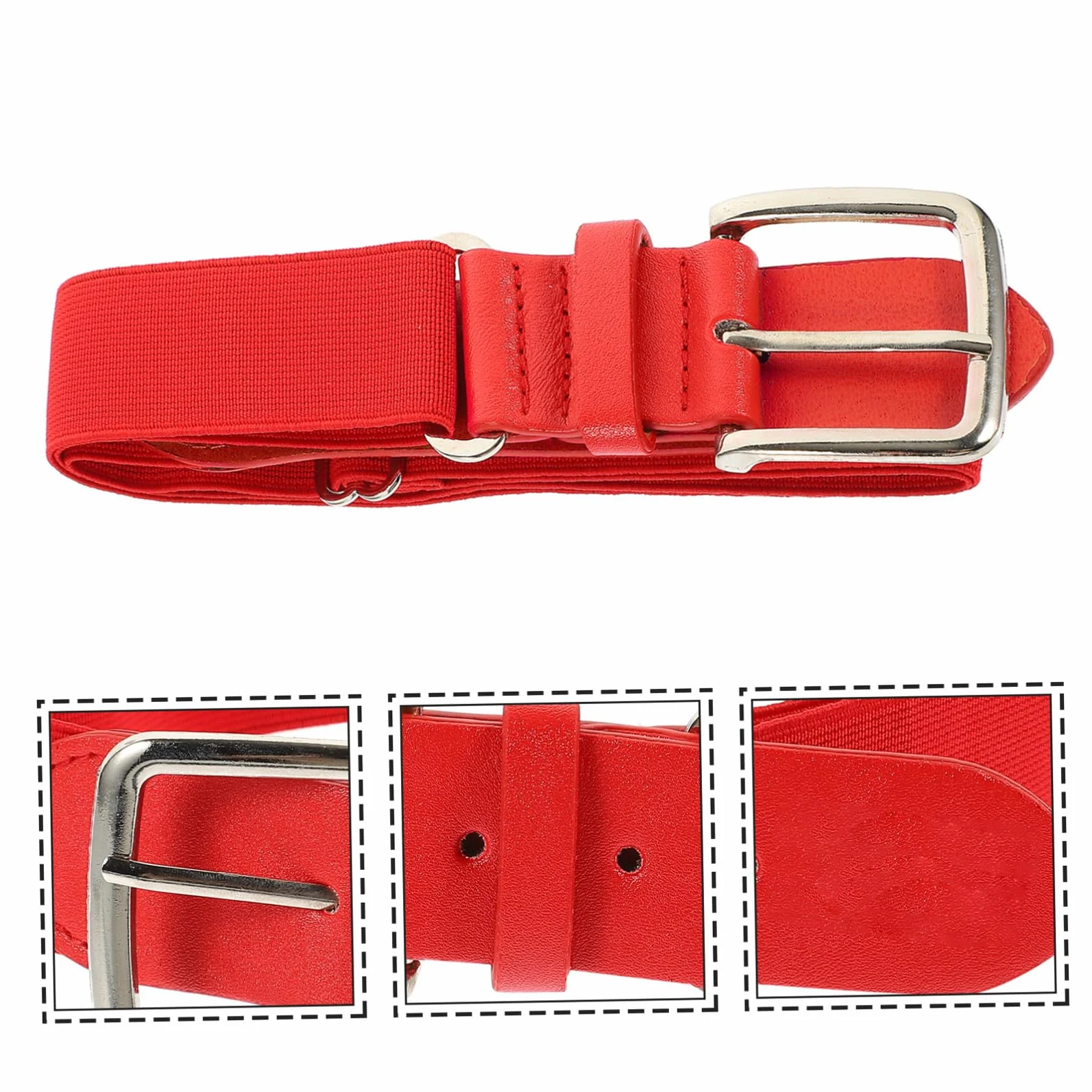 Ceinture de baseball réglable en cuir synthétique élastique avec anneau en métal inoxydable