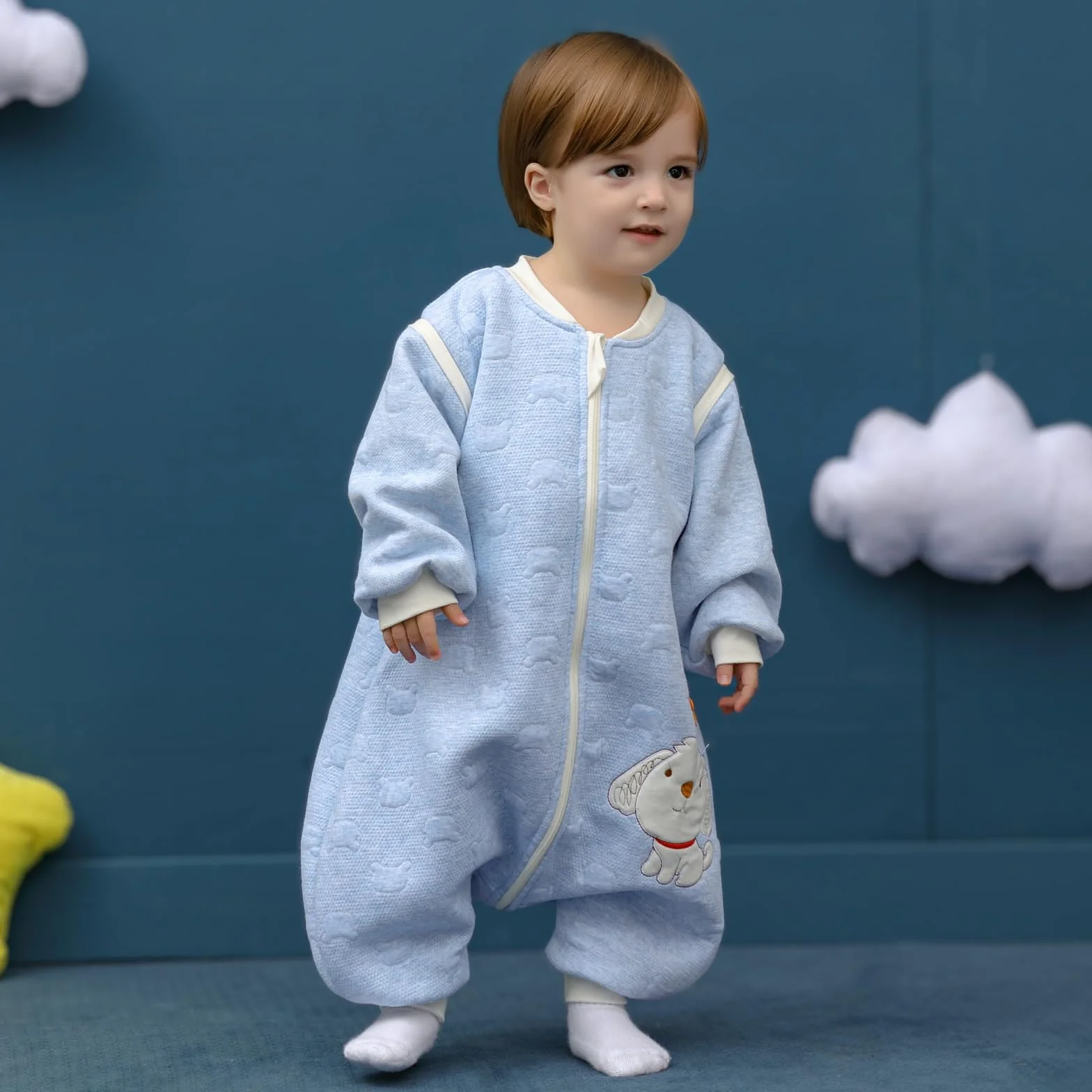 Gigoteuse bébé manches longues hiver 100% coton 80cm 0-16 mois bleu